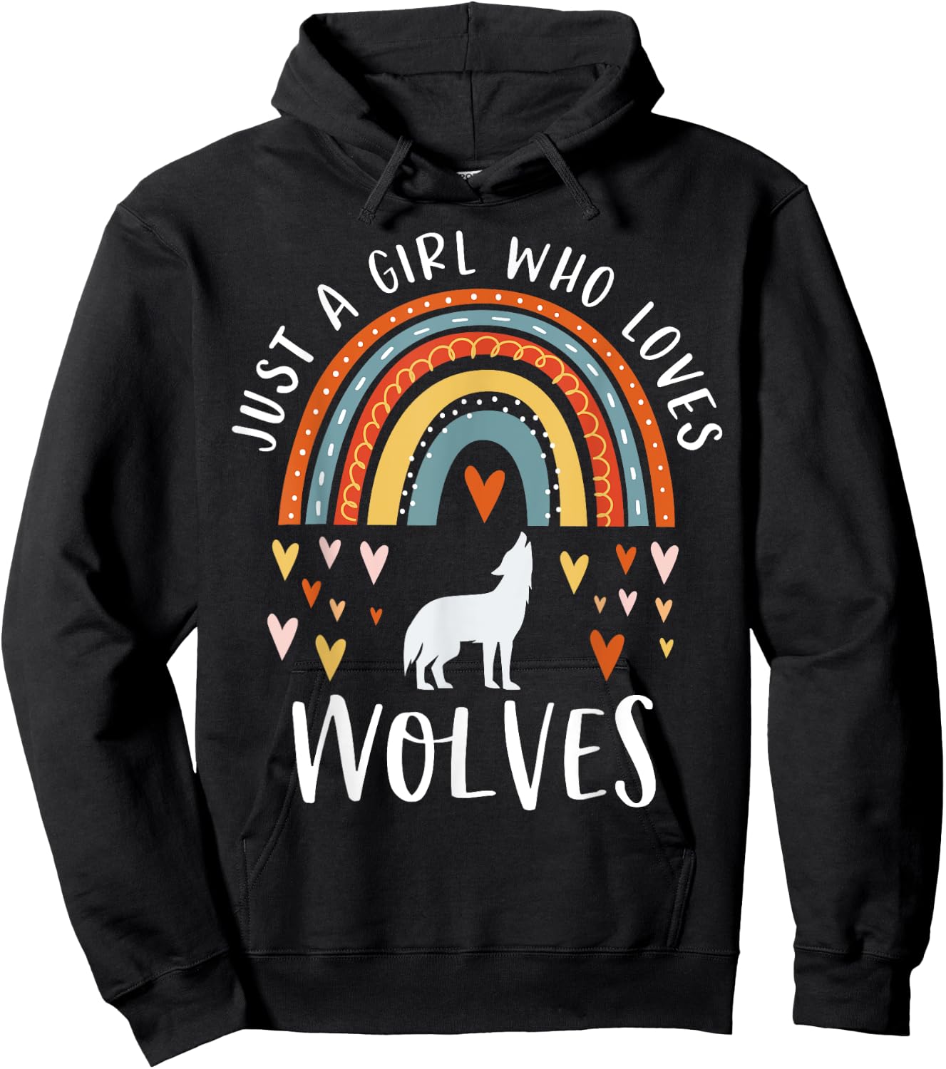 Just A Girl Who Loves Wolves Rainbow Gifts For Wolf Lover Hoodie - Hoodie | Black