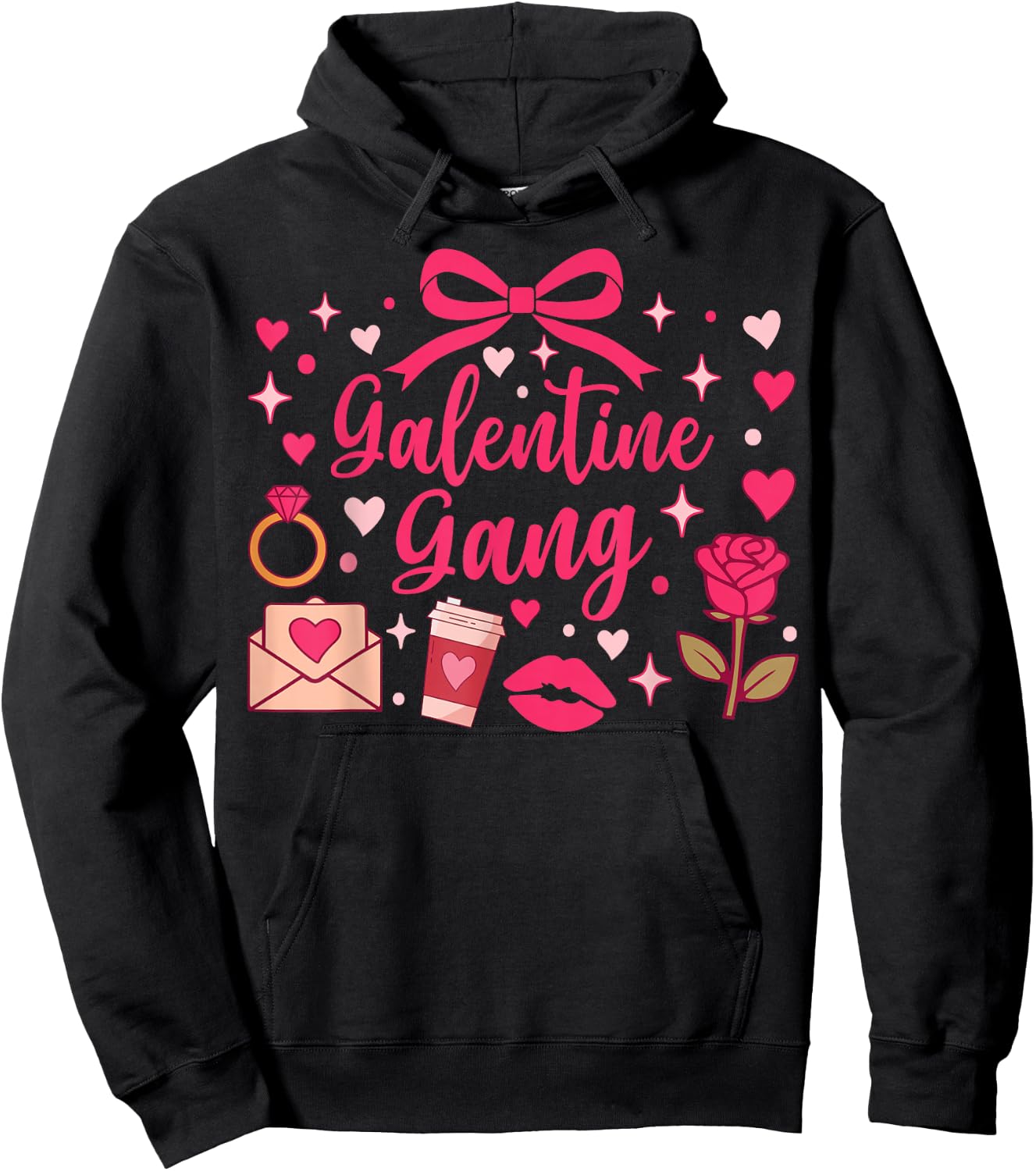 Galentine Gang Coquette Bow Aesthetic Pink Hearts Hoodie - Hoodie | Black
