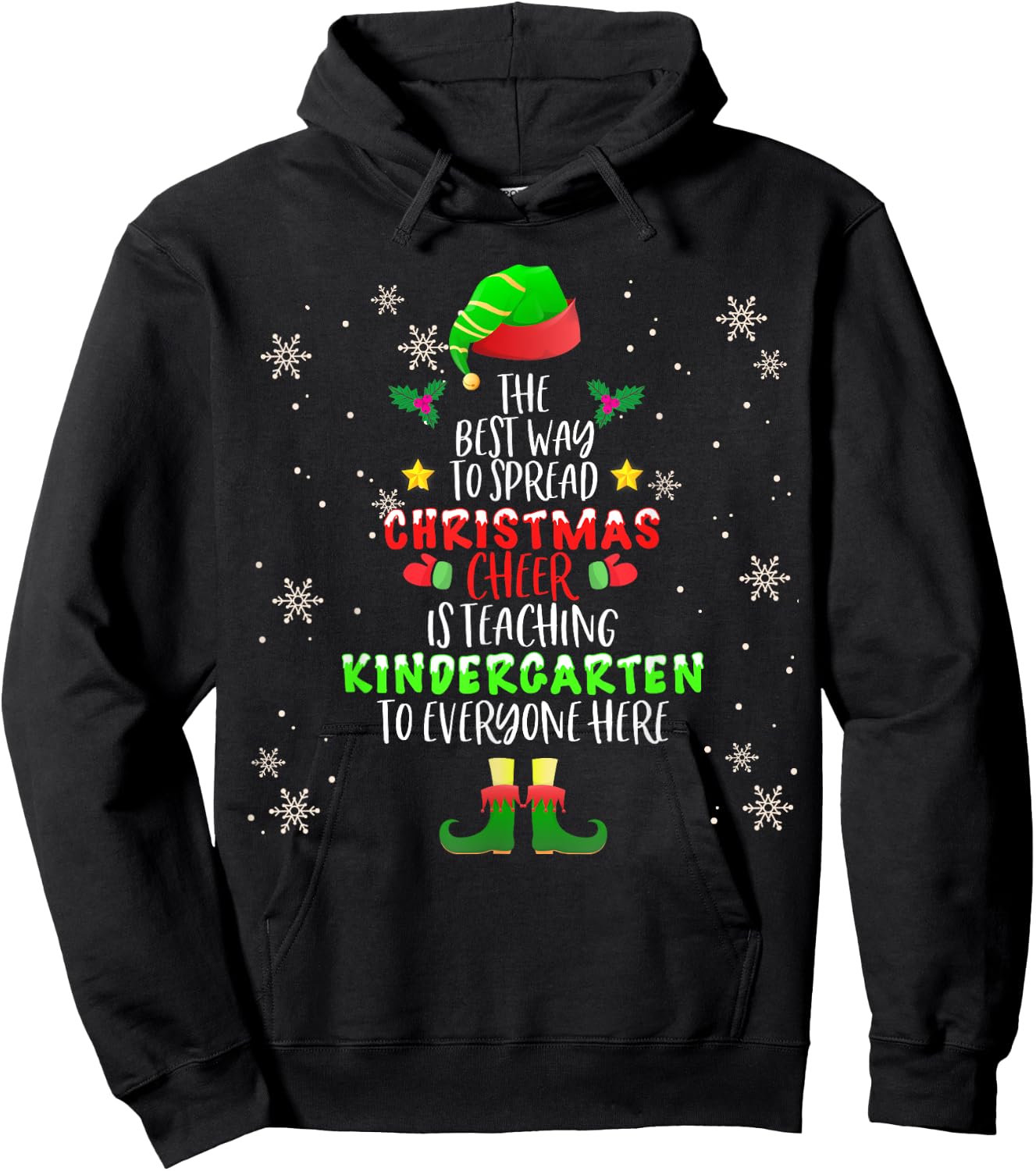 Christmas Cheer Is Teaching Kindergarten Santa Elf Teacher Men Women Kids Hoodie - Hoodie | Black