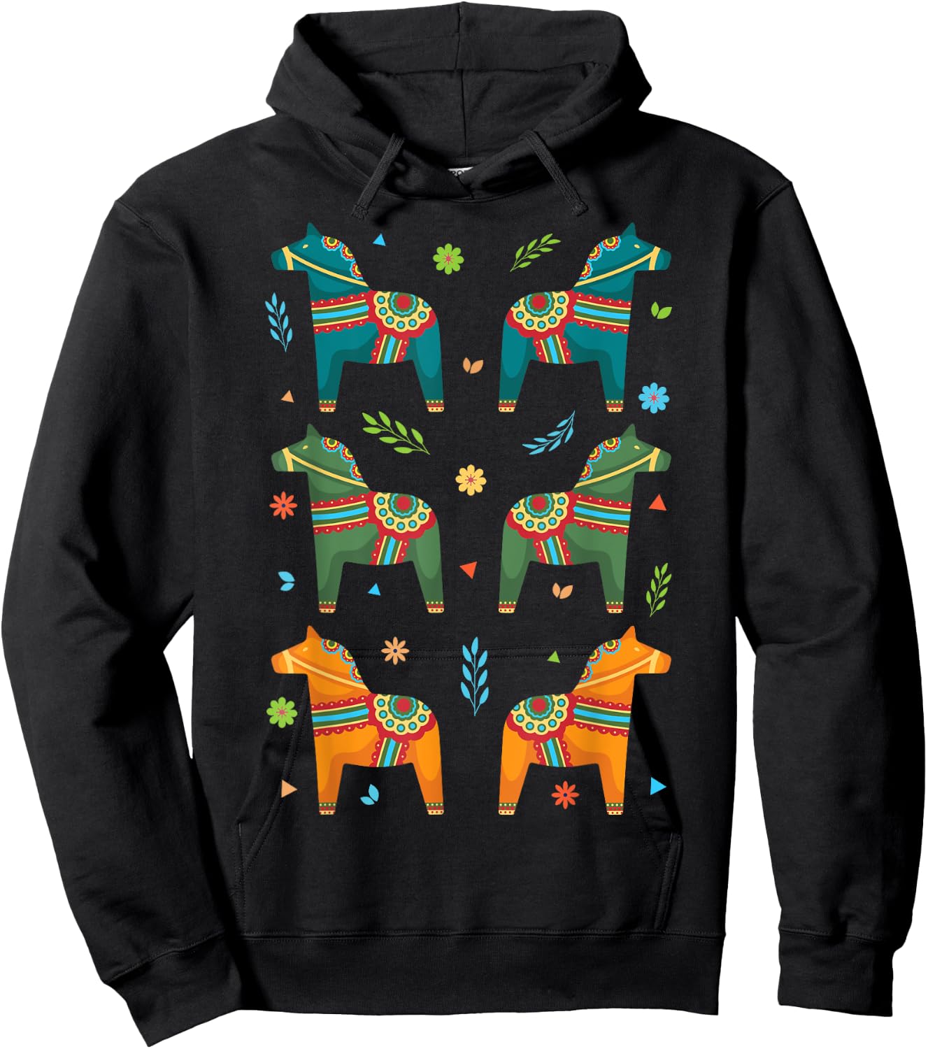Dala Horse Sweden Swedish Dalecarlian Horses Scandinavian Hoodie - Hoodie | Black