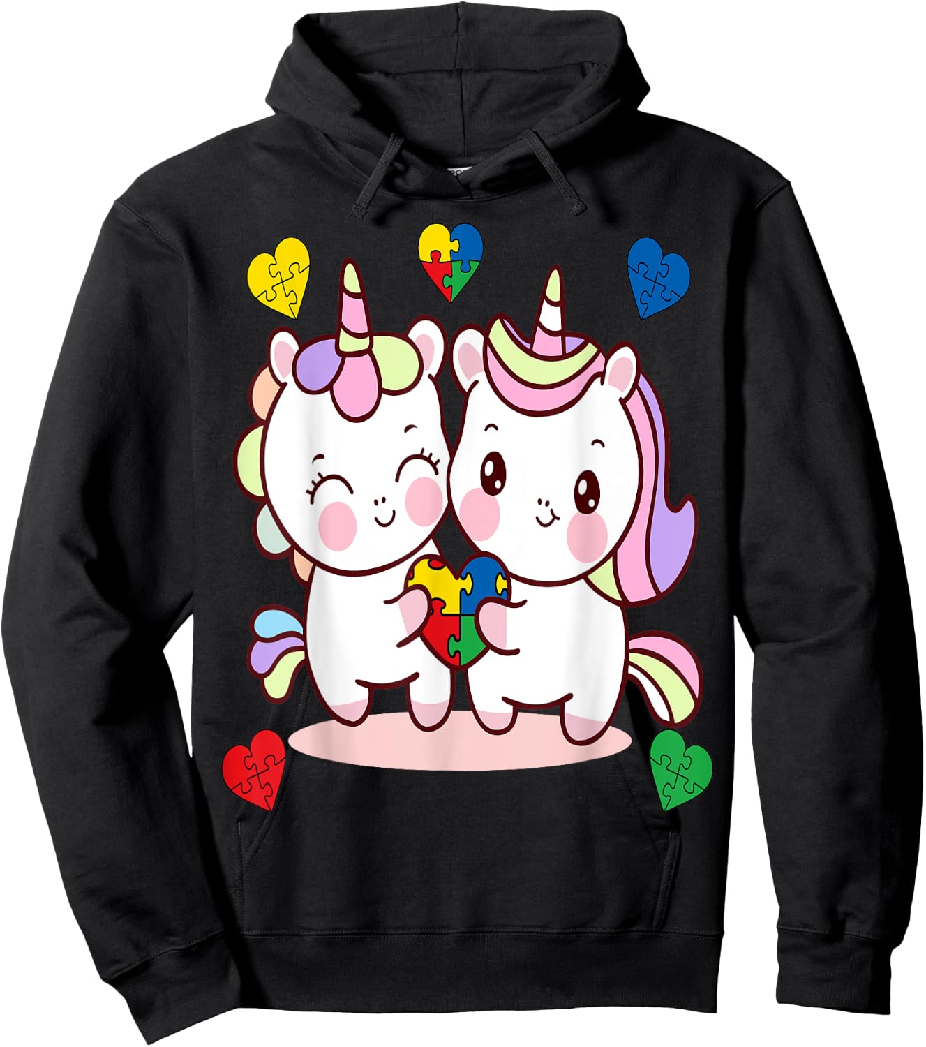 Unicorn Heart Puzzle Piece Autism Awareness Cute Girls Hoodie - Hoodie | Black
