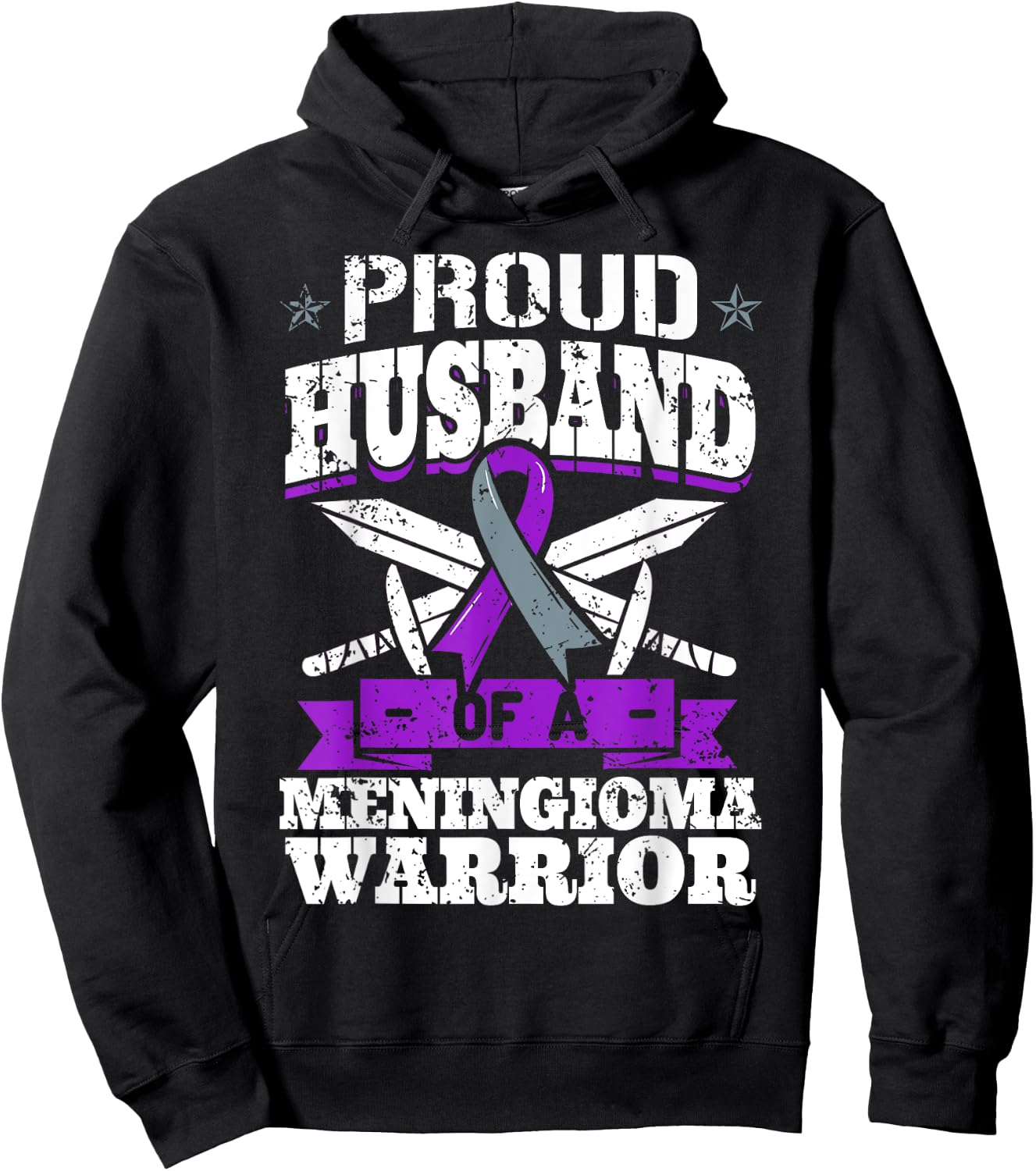 Proud Husband Of A Meningioma Warrior Tumor Awareness Ribbon Hoodie - Hoodie | Black