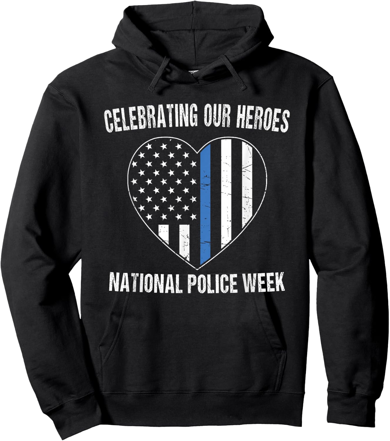 National Police Week Shirt Vintage Blue Line American Flag Hoodie - Hoodie | Black