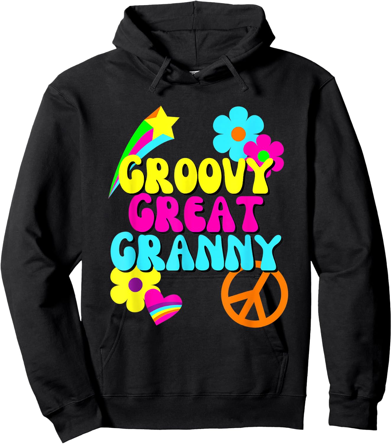 Groovy Great Granny, 1960's, 1970's Hippie Grandmother Gift Hoodie - Hoodie | Black