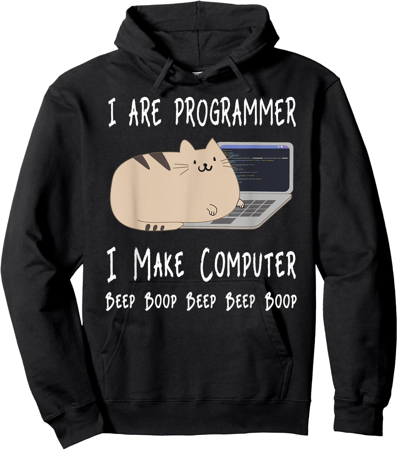 I Are Programmer I Make Computer Beep Boop Funny Cute Cat Hoodie - Hoodie | Black