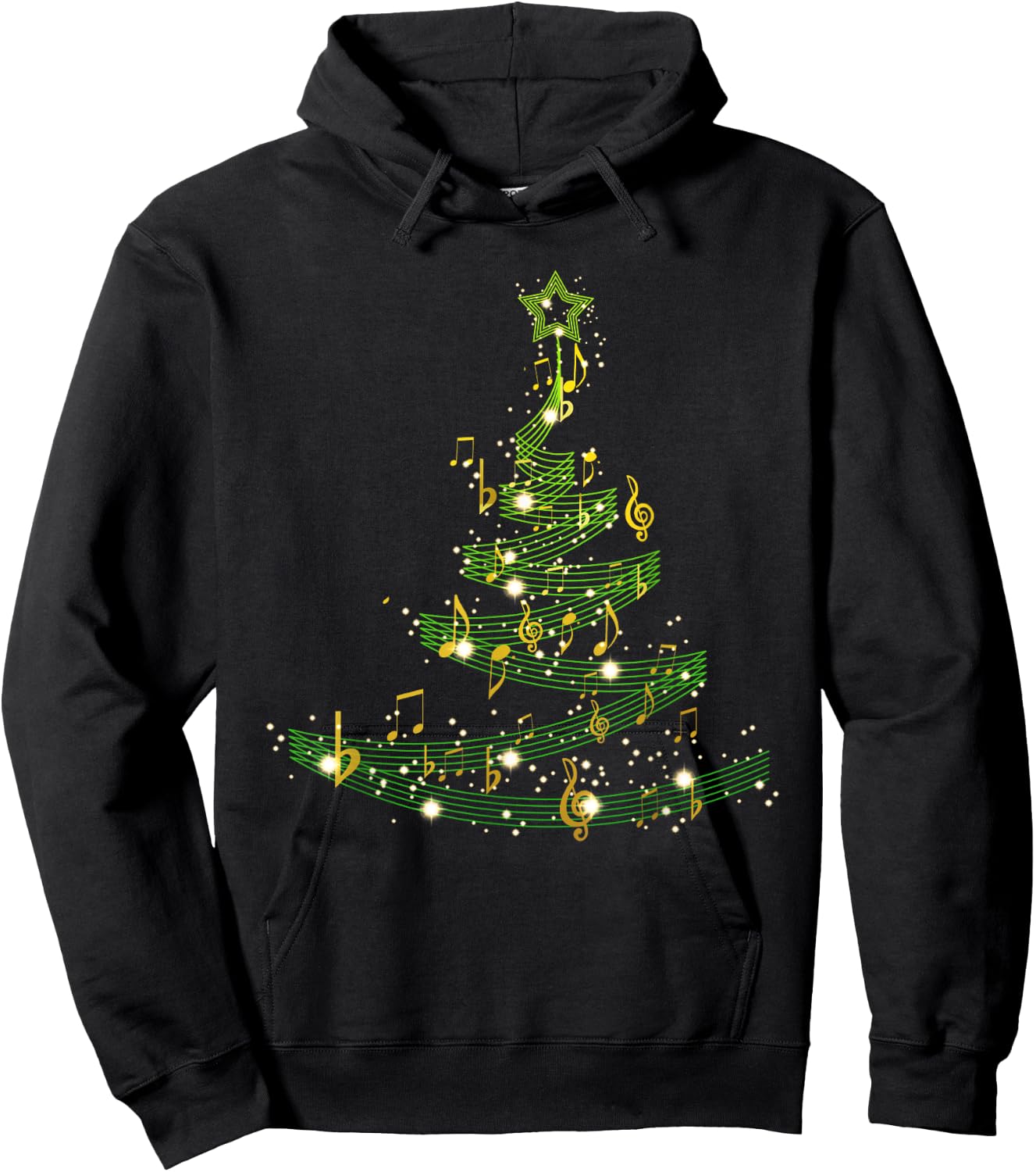 Christmas Tree Musical Notes Song Xmas Musician Pajama Hoodie - Hoodie | Black