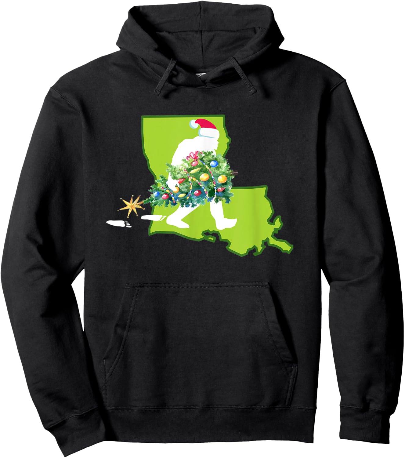 Louisiana Bigfoot State Christmas Tree Hoodie - Hoodie | Black