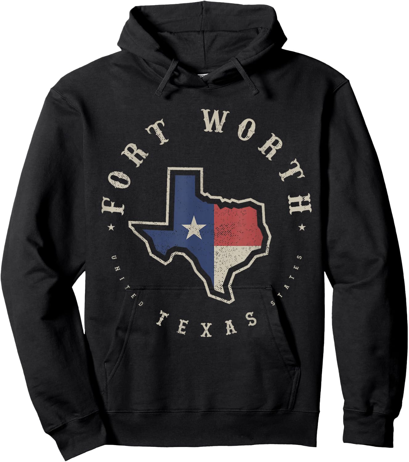 Vintage Fort Worth Texas State Flag Map Souvenir Gift Hoodie - Hoodie | Black