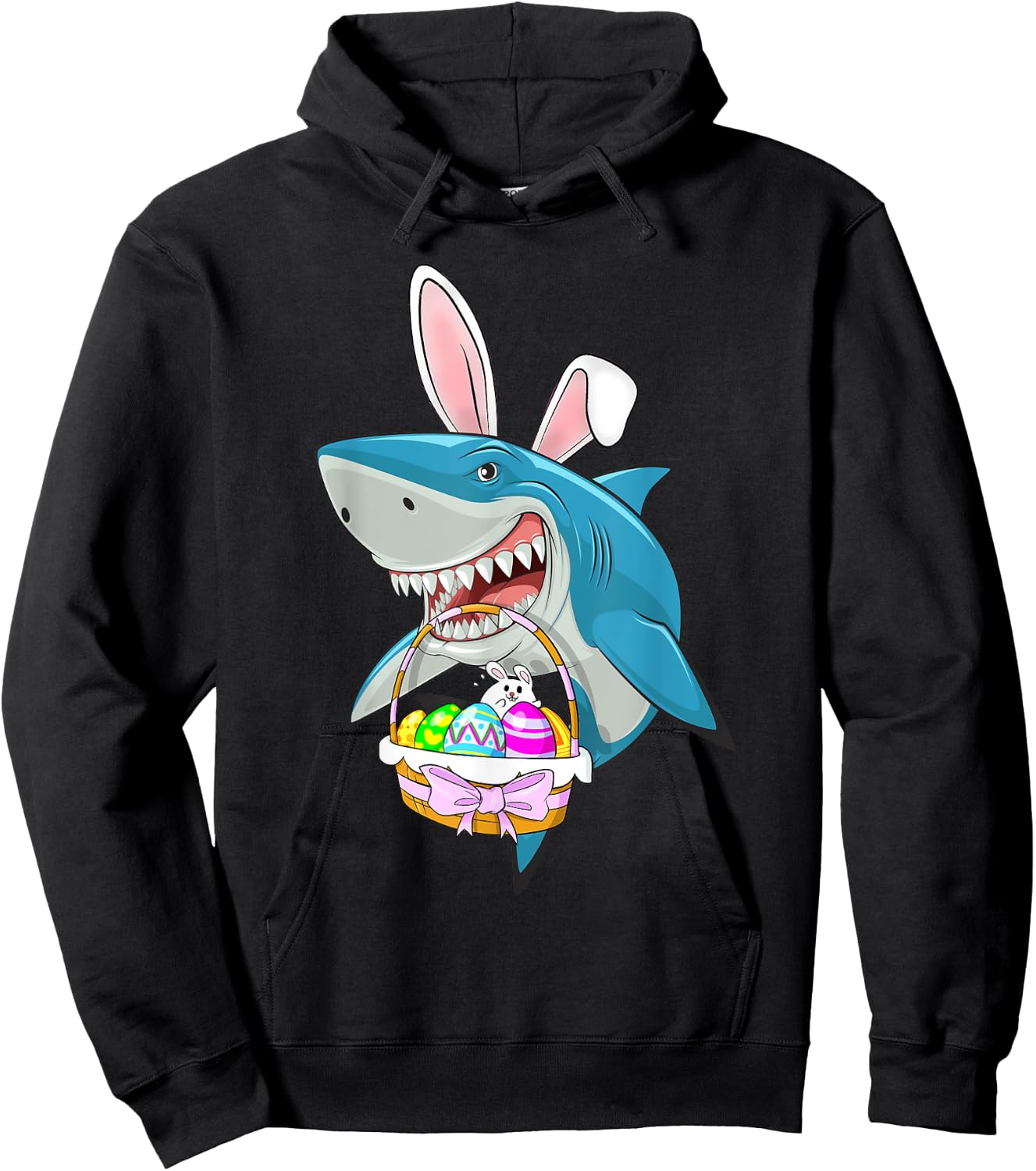 Shark Easter Bunny Egg Basket Funny Boys Girls Kids Easter Hoodie - Hoodie | Black