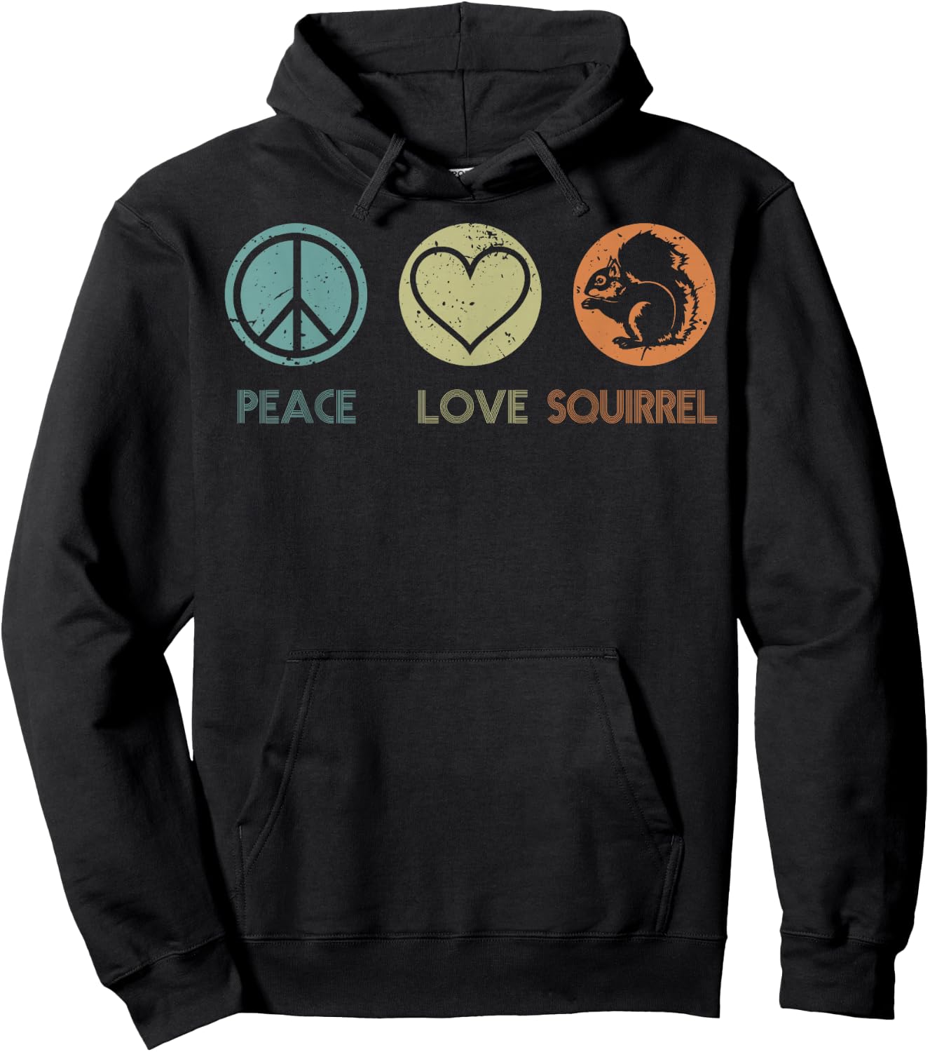 Vintage Peace Love Squirrel Funny Squirrel Lover Gift Hoodie - Hoodie | Black