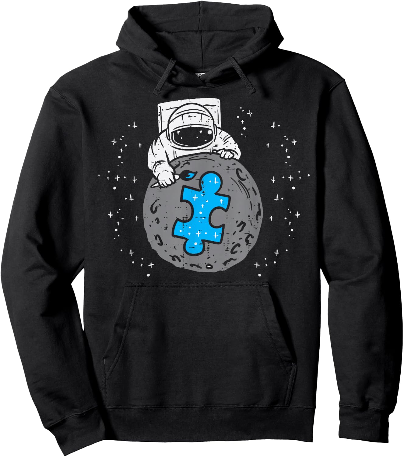 Astronaut Moon Blue Puzzle Piece Autism Awareness Boys Kids Hoodie - Hoodie | Black