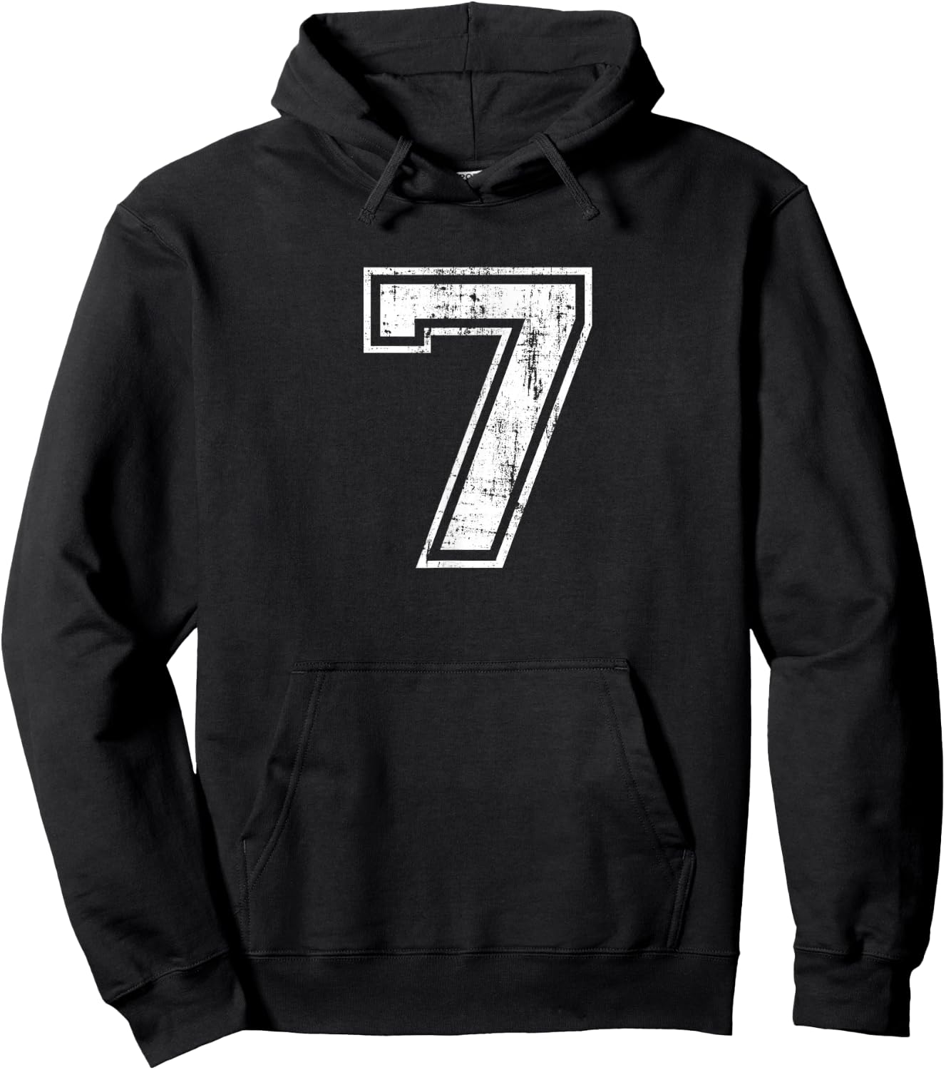 Number 7 Distressed Vintage Seven Sports Training Practice Hoodie - Hoodie | Black