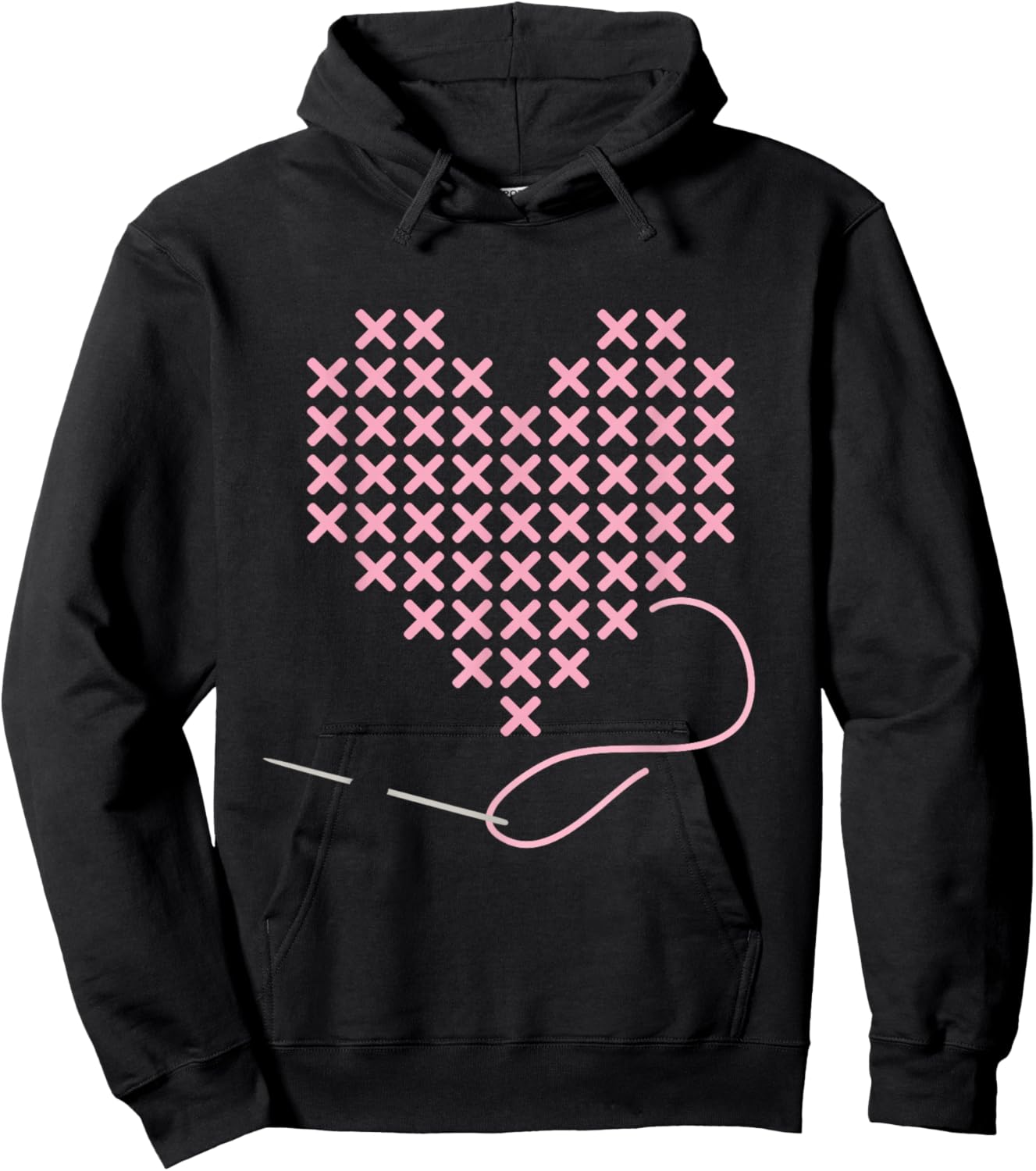 I love Cross Stitch Heart and Needle in Pink Hoodie - Hoodie | Black