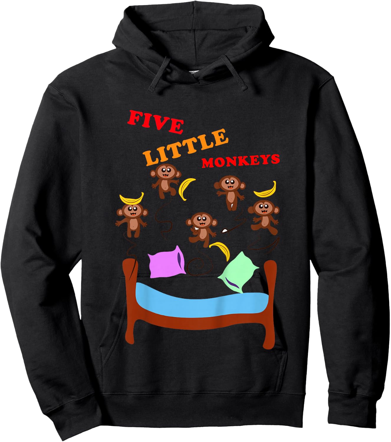 Five Little Monkeys Novelty Nursery English Rhyme Hoodie - Hoodie | Black