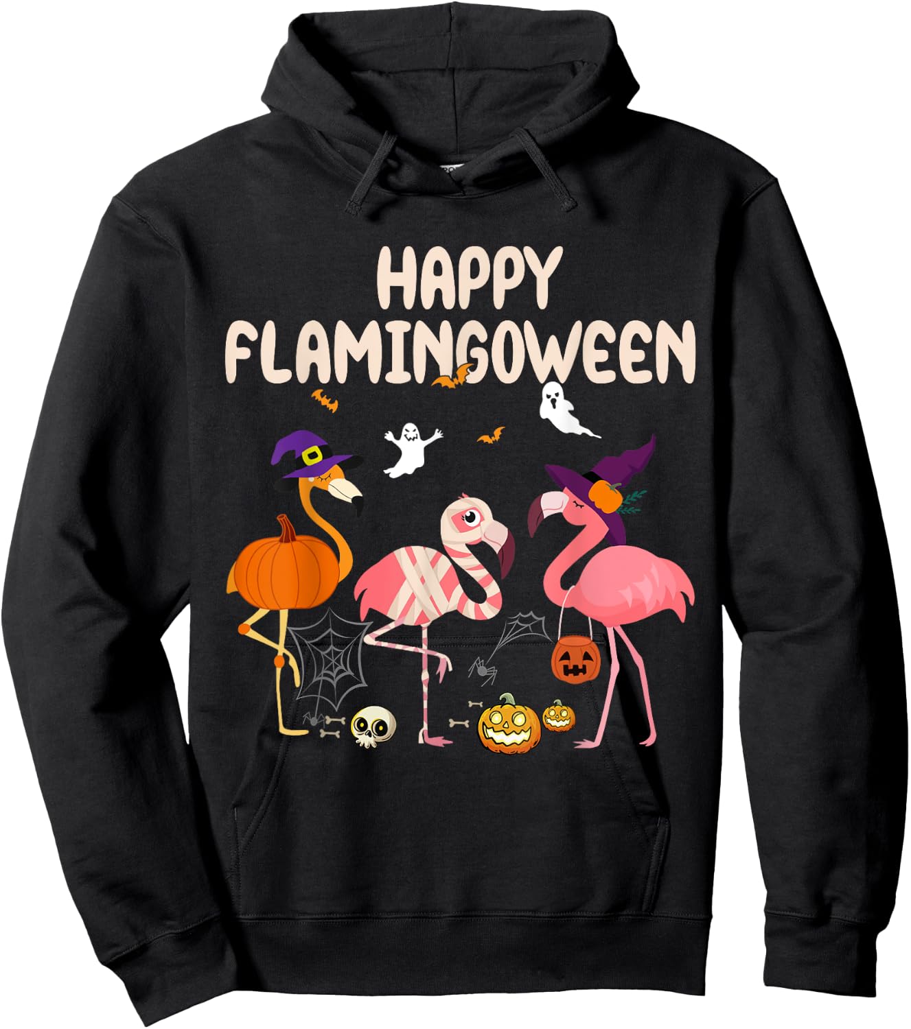 Halloween happy Flamingoween witch pumpkin mummy flamingo Hoodie - Hoodie | Black