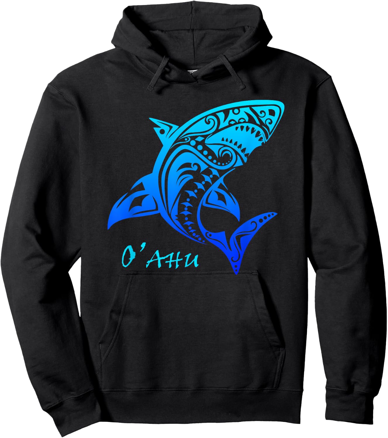 Oahu, Hawaii Vintage Tribal Shark Vacation Hoodie - Hoodie | Black