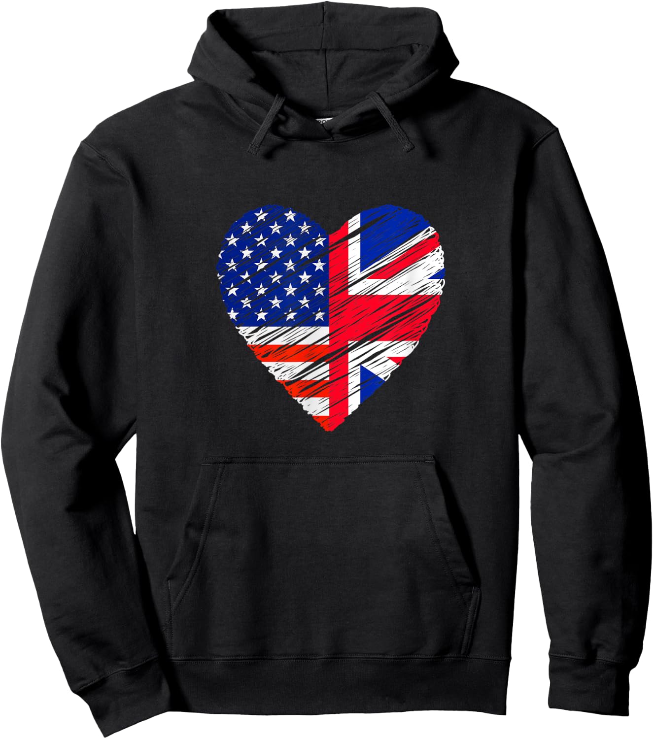 Great Britain USA Heart American Flag UK Flag Love Heart Hoodie - Hoodie | Black