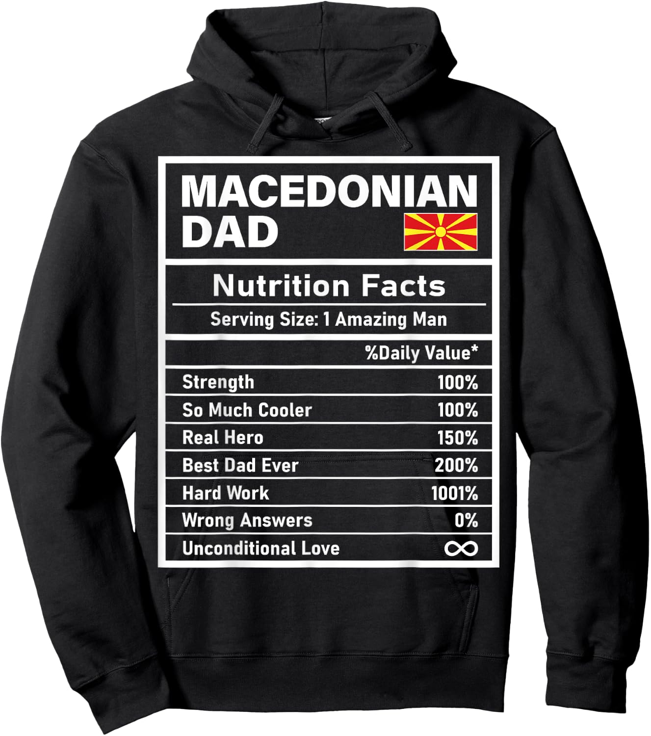 Macedonian Dad Nutrition Facts Father's Day National Pride Hoodie - Hoodie | Black