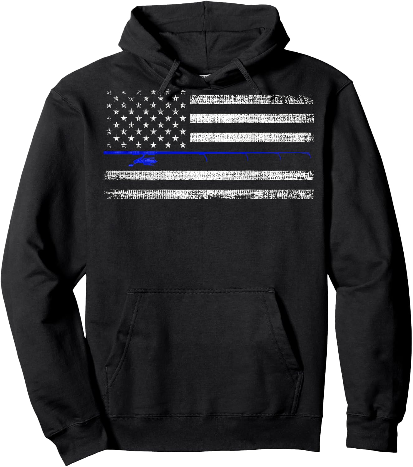 American Flag Distressed Fishing Printed On Back Women Kids Men Hoodie - Hoodie | Black