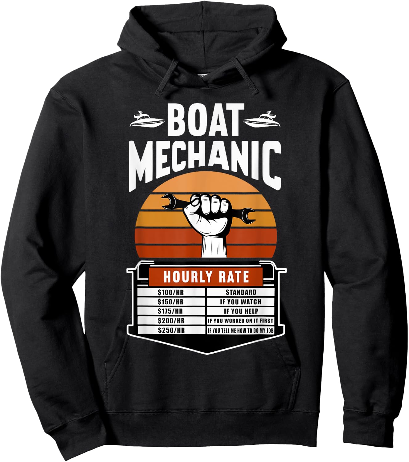 Boat Mechanic Hourly Rate Labour Rate Marine Technician Hoodie - Hoodie | Black