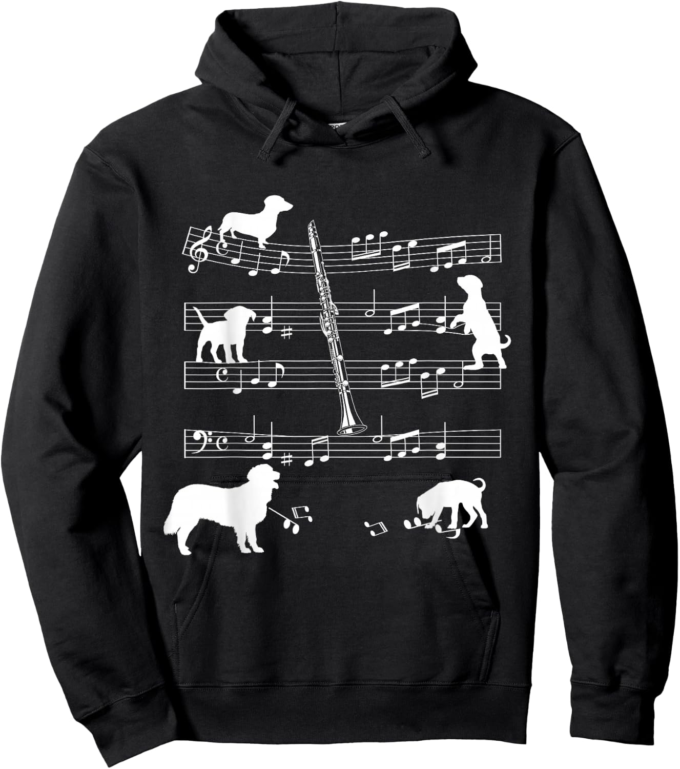 Clarinet Player Dog for Clarinetist Dogs Clarinet Hoodie - Hoodie | Black