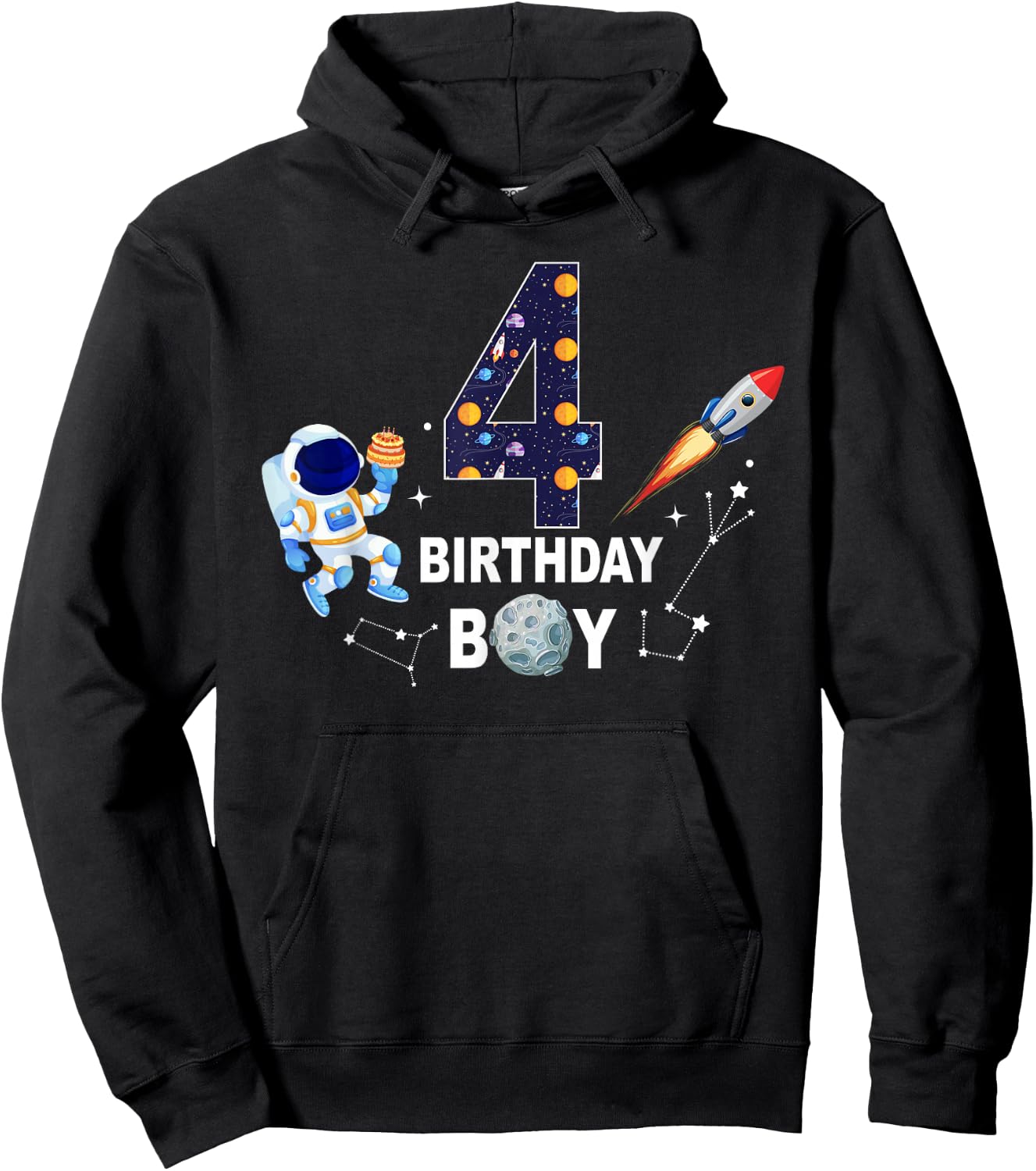 4 Years Old Birthday Boy Space Astronaut 4th Birthday Hoodie - Hoodie | Black