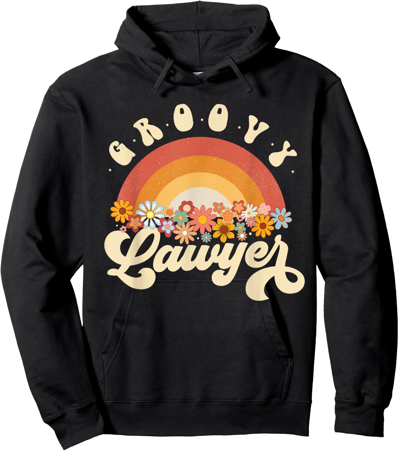 Groovy Lawyer Retro Rainbow Colorful Flowers Design Lawyer Hoodie - Hoodie | Black