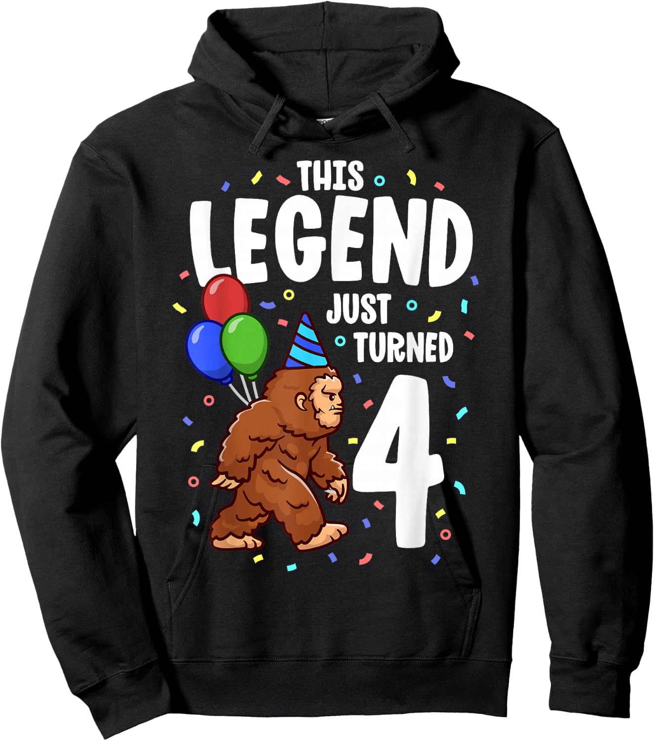 Bigfoot Birthday Party 4 Years Old Sasquatch Theme Boys Hoodie - Hoodie | Black