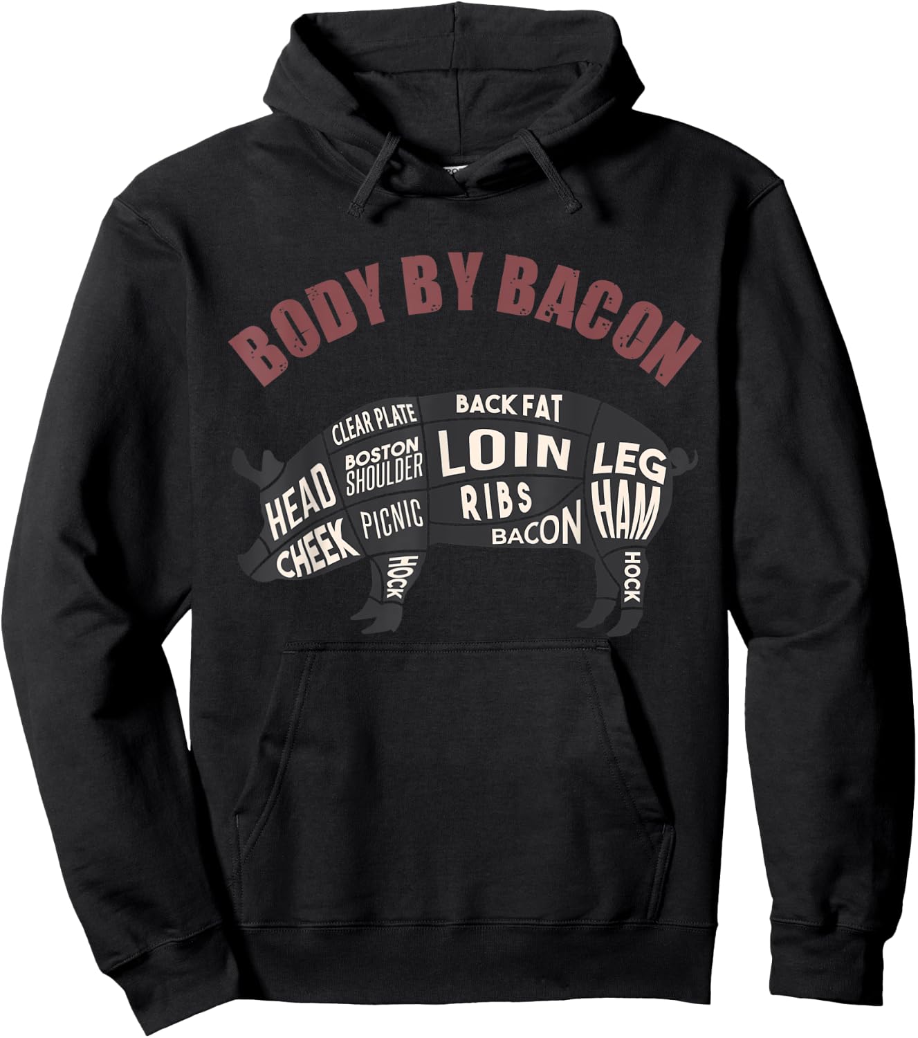 Body By Bacon Funny Parts of Pork on the Pigs Body Apparel Hoodie - Hoodie | Black