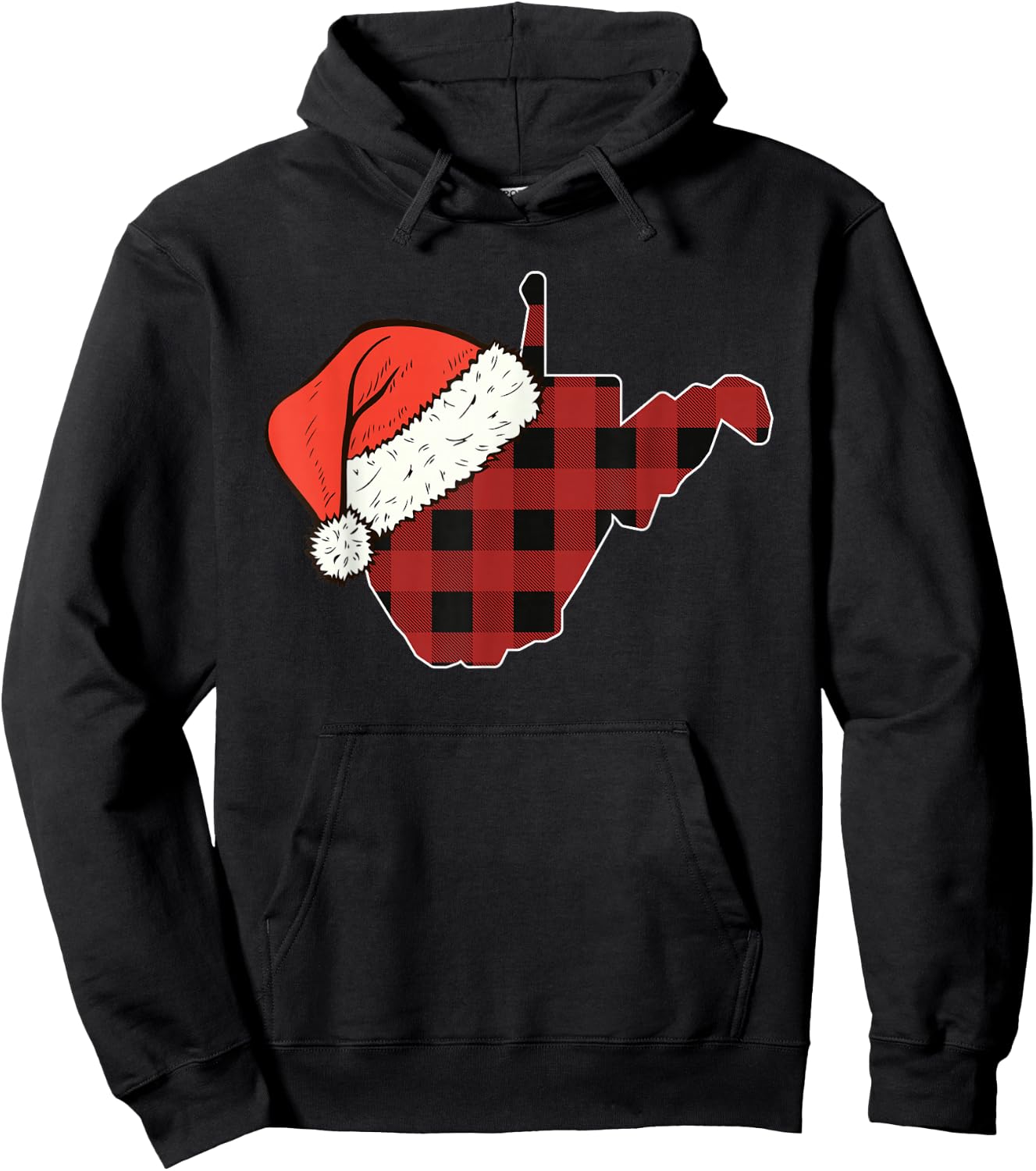 West Virginia Plaid Christmas Santa Hat Holiday Matching Hoodie - Hoodie | Black