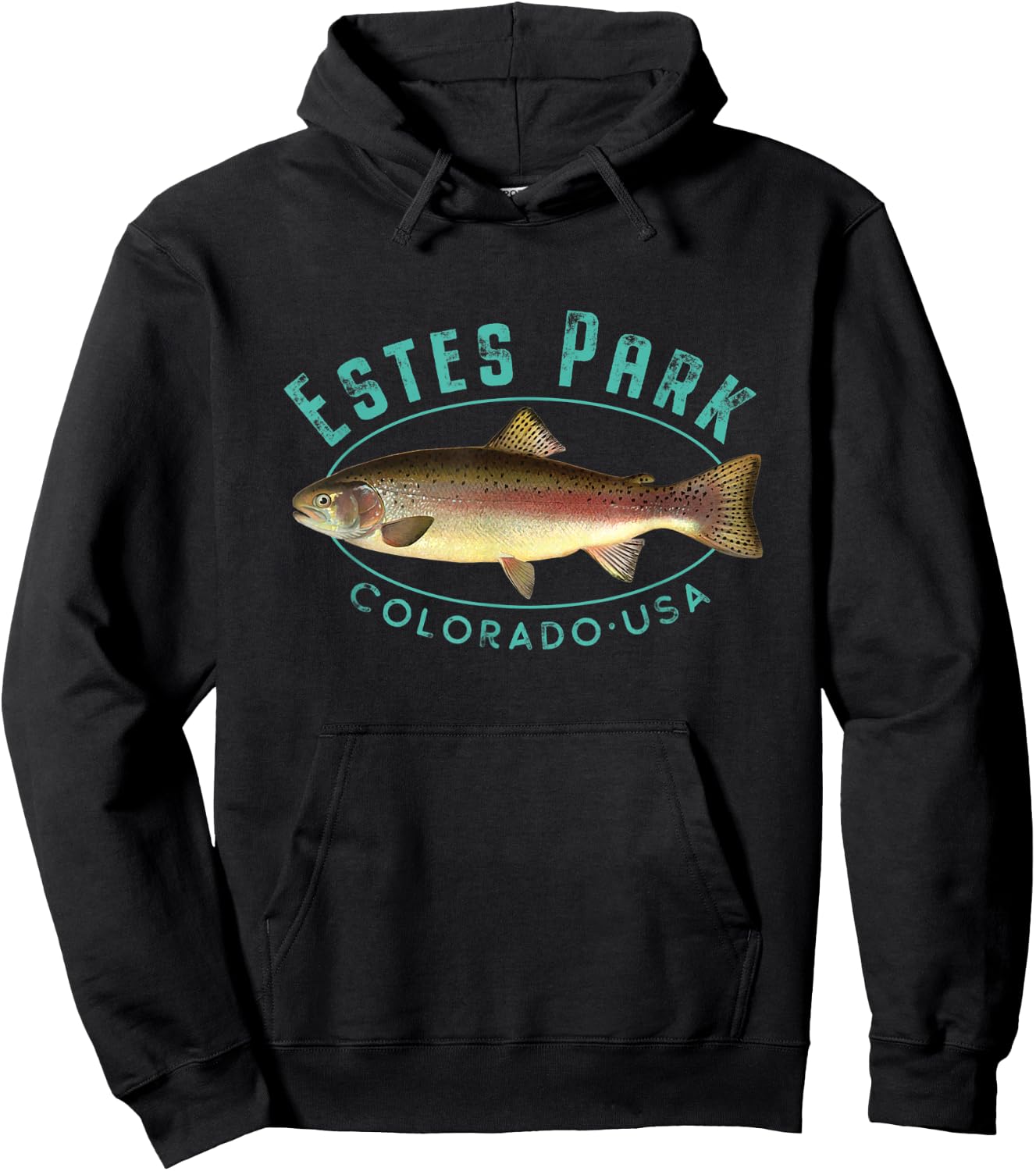 Estes Park Colorado Rainbow Trout Design Hoodie - Hoodie | Black