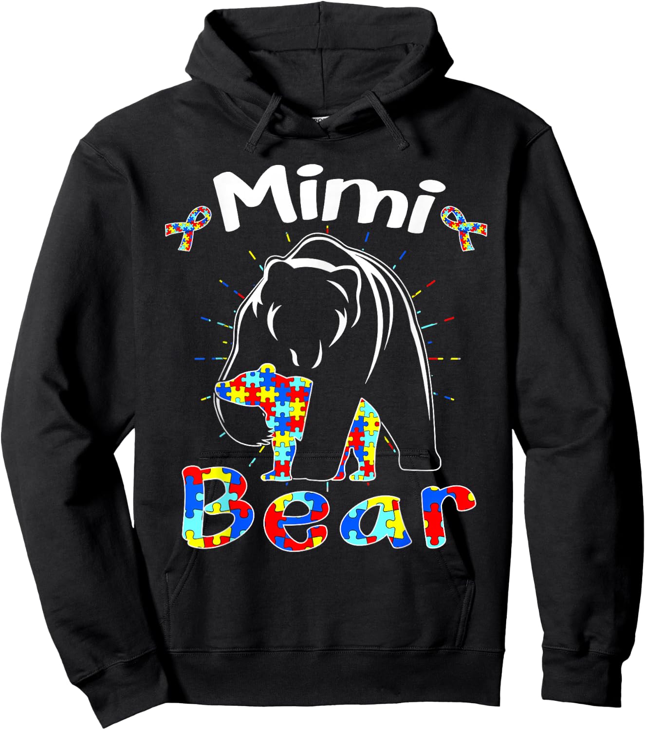 Cute Mimi Bear Autism Awareness Autistic Family Lover Hoodie - Hoodie | Black