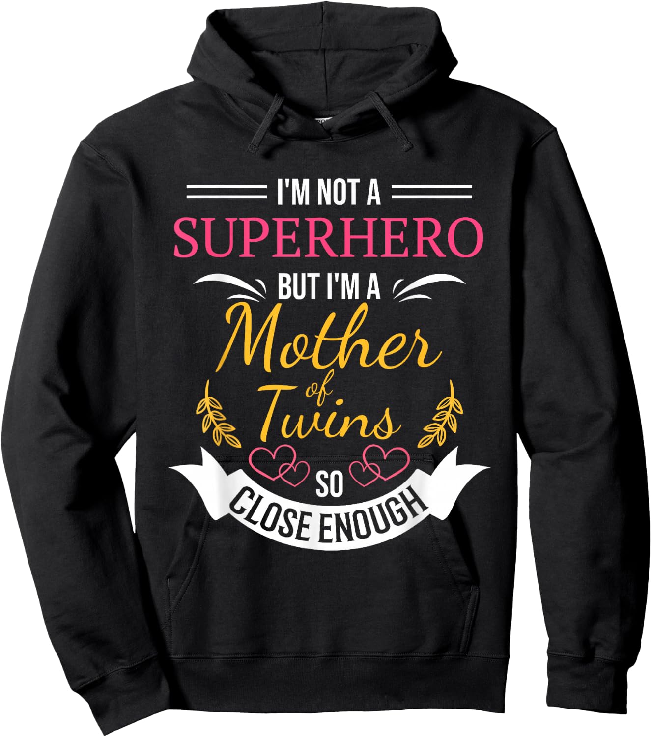 Mother of Twins Superhero Funny Gift Mom with Twin Babies Hoodie - Hoodie | Black