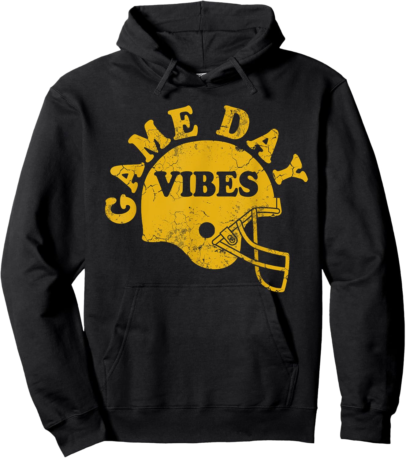 Football Game Day Vibes Yellow Helmet Men Women Kids Boys Hoodie - Hoodie | Black