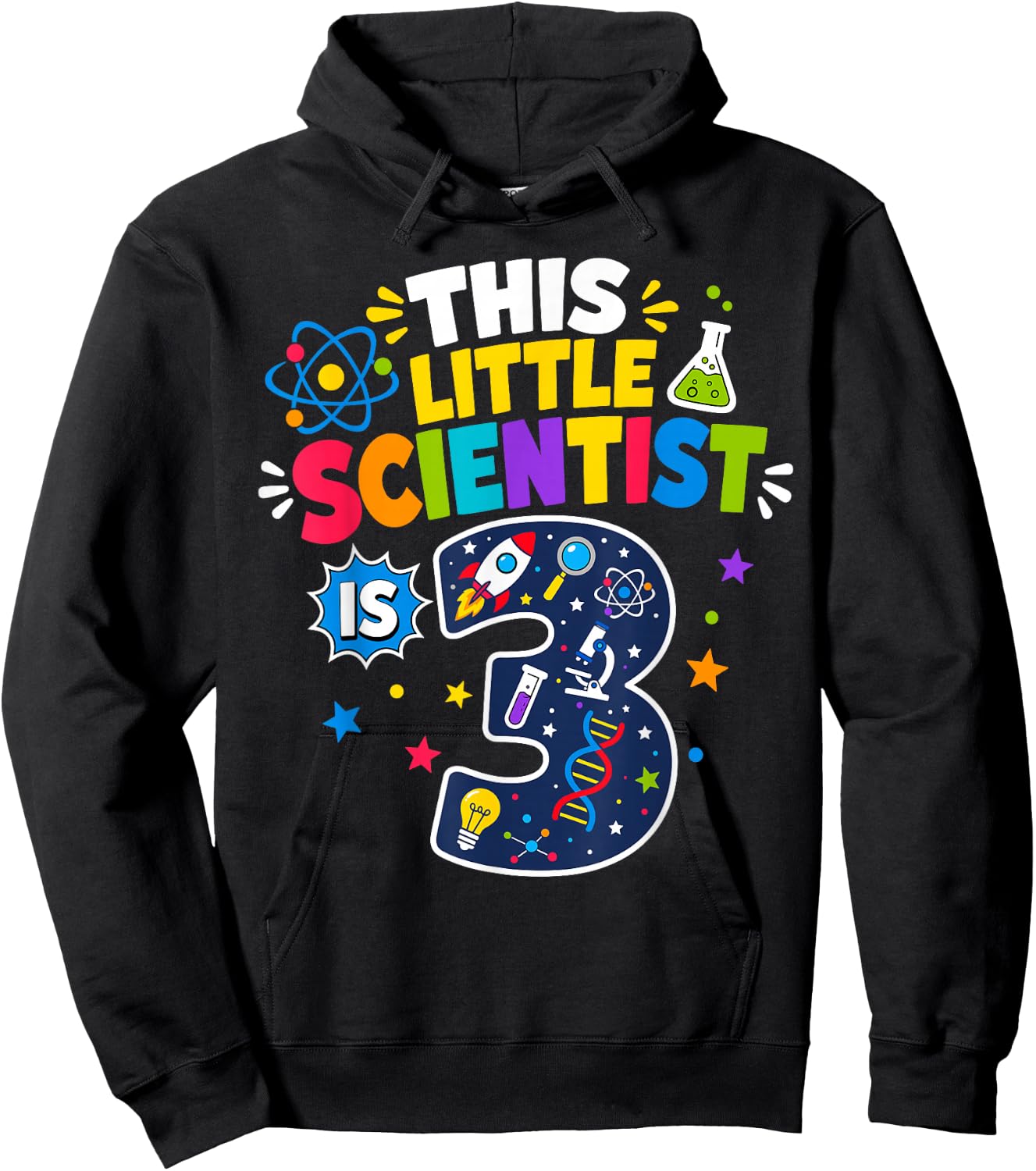 This Little Scientist is 3 3rd Birthday Science Kids Hoodie - Hoodie | Black