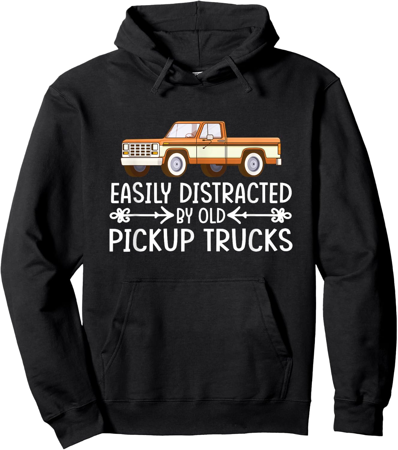 Easily Distracted By Old Pickup Trucks Gift Hoodie - Hoodie | Black