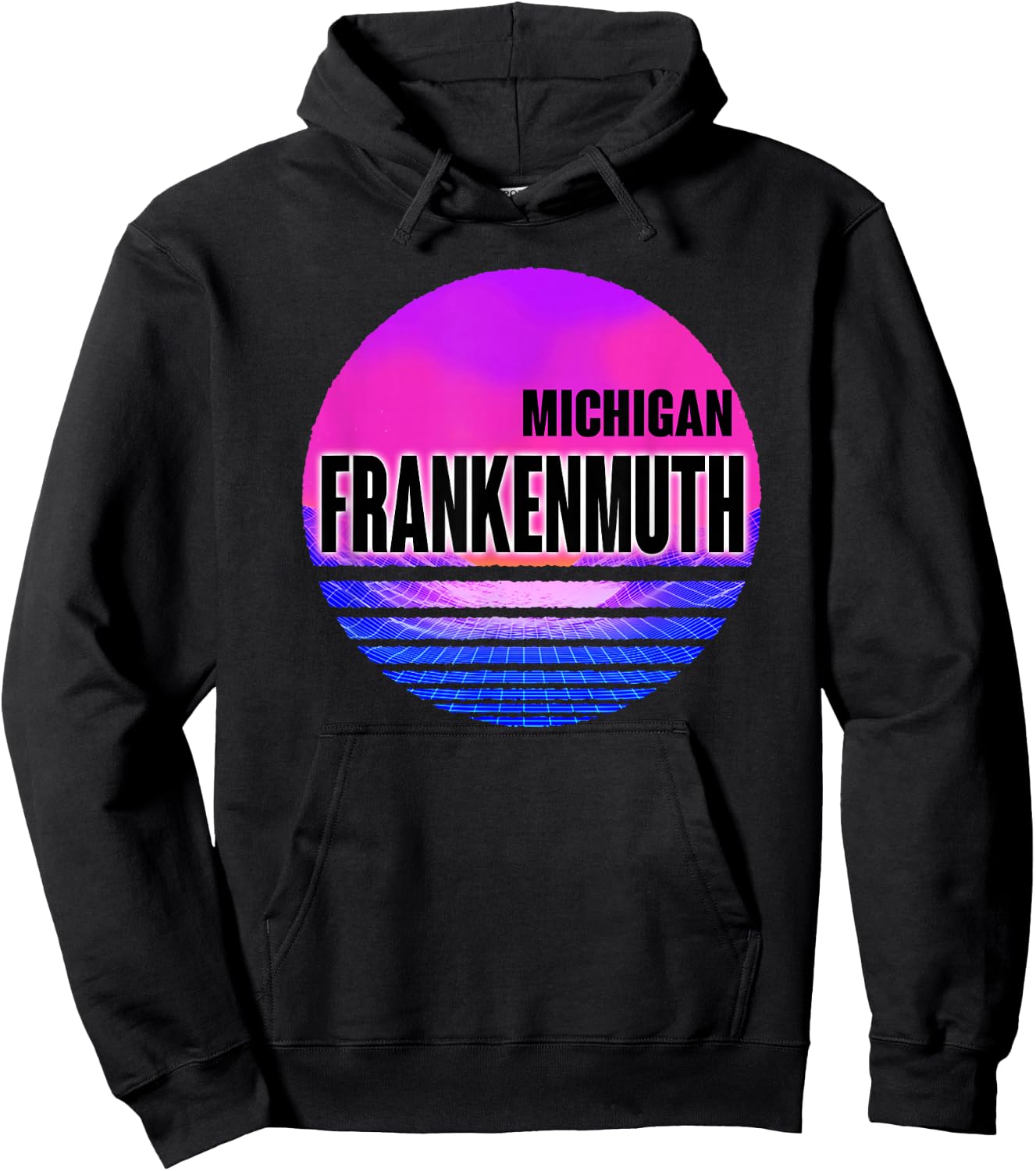 Vintage Frankenmuth Vaporwave Michigan Hoodie - Hoodie | Black