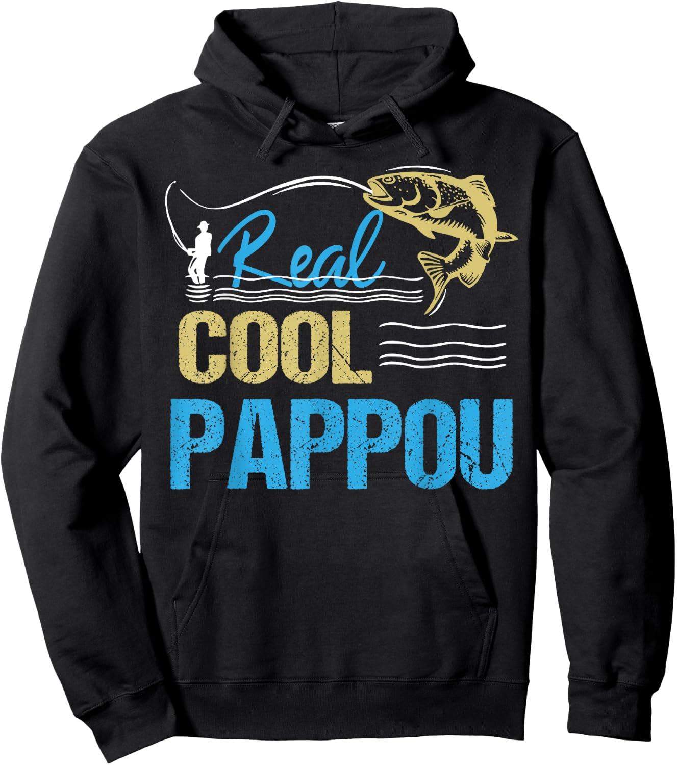 Vintage Reel Cool Pappou Fishing Daddy Grandpa Fathers Day Hoodie - Hoodie | Black