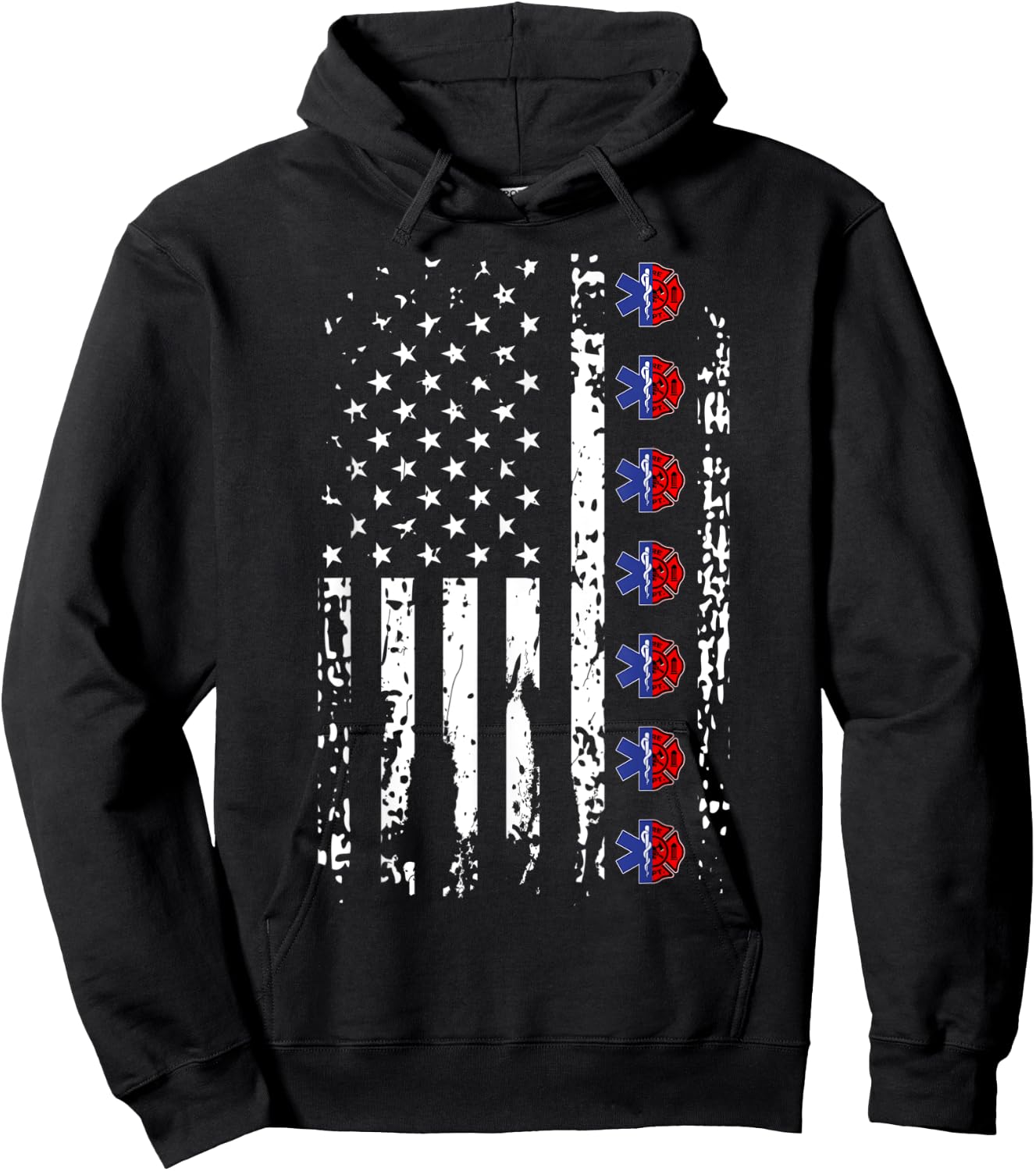 EMT Firefighter Shirt American Flag USA Firefighter EMS Hoodie - Hoodie | Black