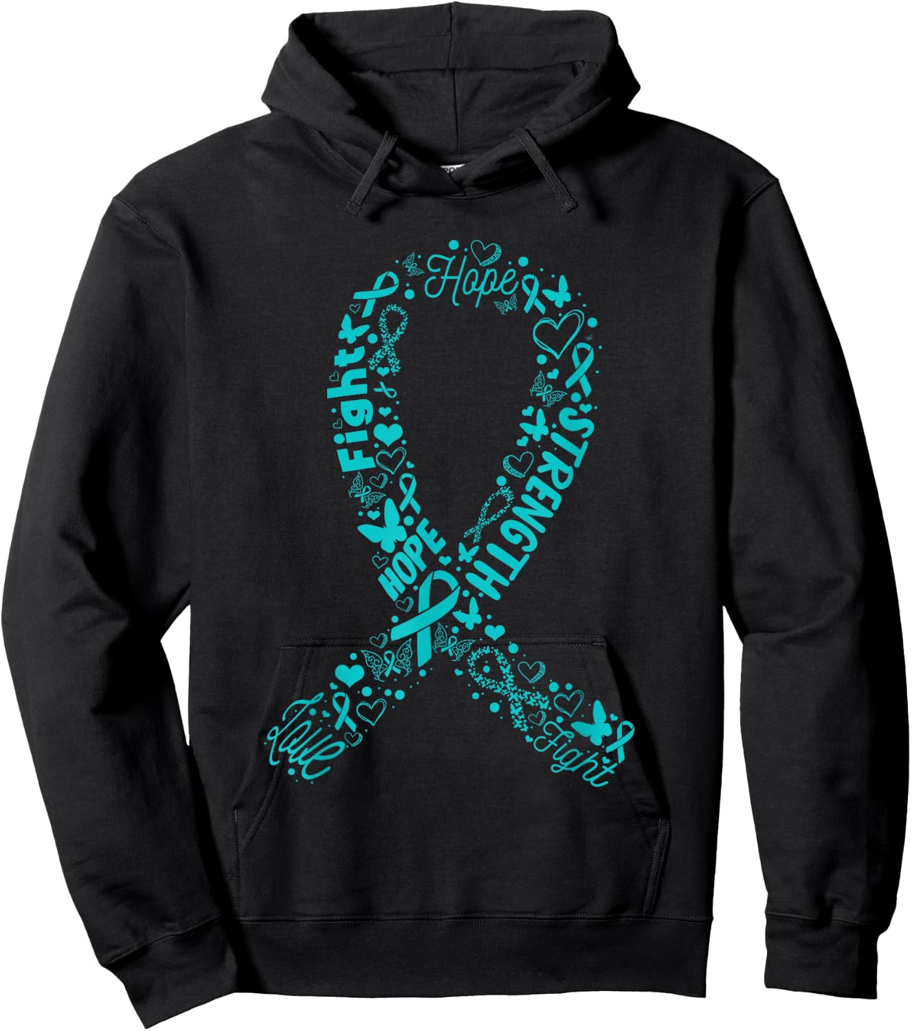 Ovarian Cancer Teal Awareness Ribbon Mother's Day Hoodie - Hoodie | Black