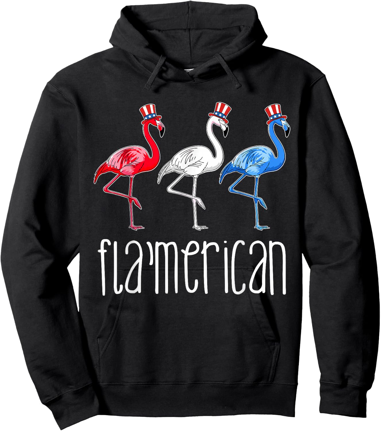 Funny Patriotic Flamingo American USA 4th of July Women Girl Hoodie - Hoodie | Black