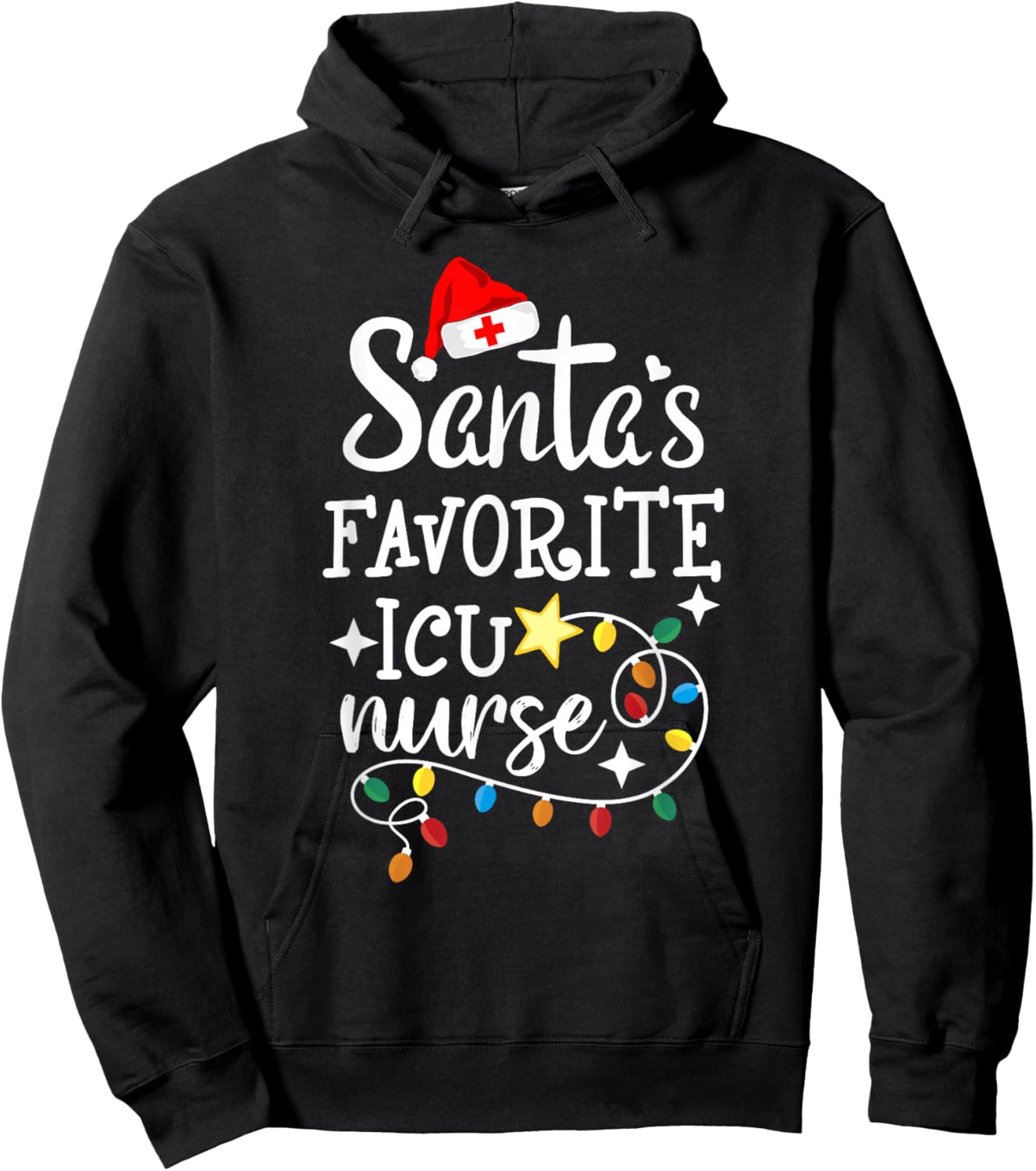 Merry Christmas Nurse Crew RN Santa's Favorite ICU Nurse Hoodie - Hoodie | Black