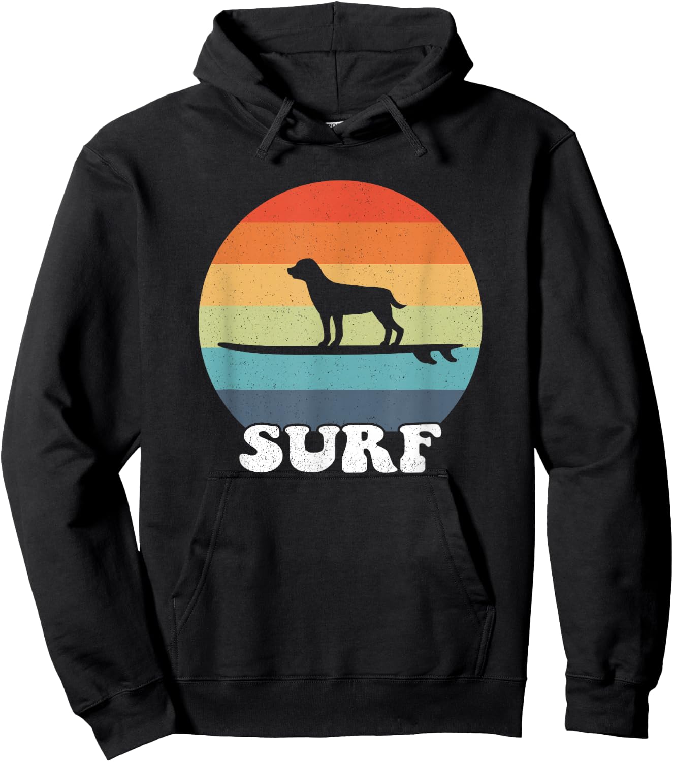 Dog On Surfboard Surfing Board Surfer Dog Retro Surf Cute Hoodie - Hoodie | Black