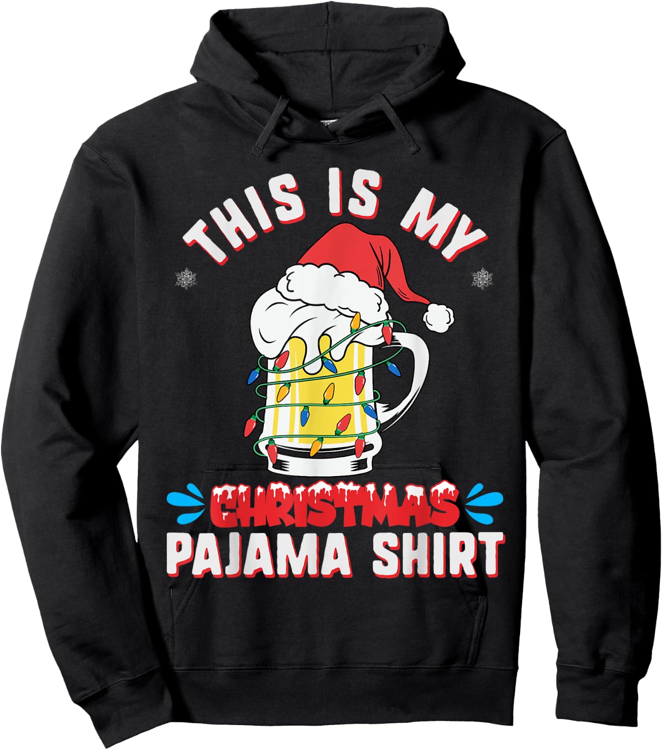 This Is My Christmas Pajama Shirt Funny Beer Mug Santa Hat Hoodie - Hoodie | Black