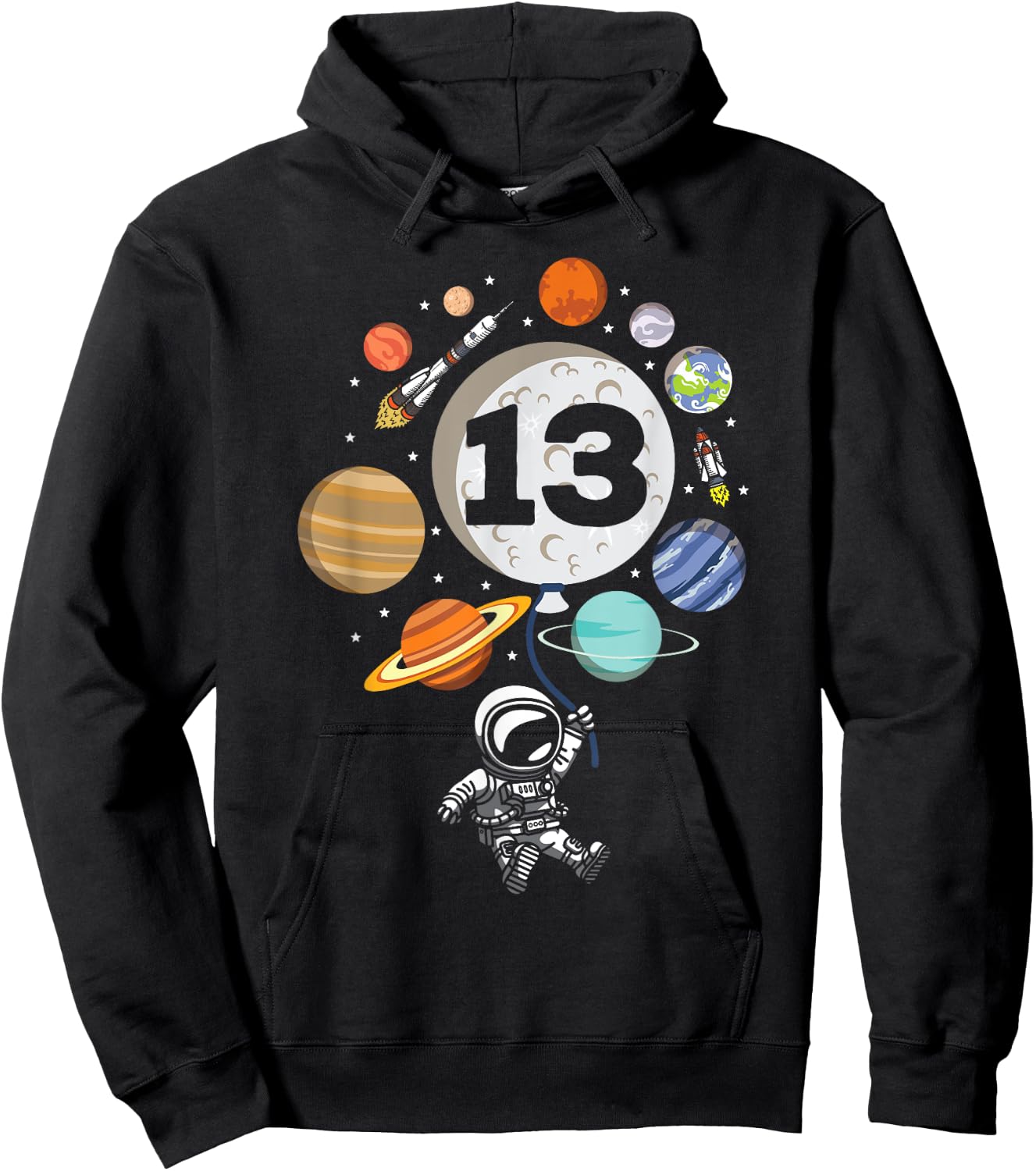 Happy 13th Birthday Astronaut Lover 13 Years Old Outerspace Hoodie - Hoodie | Black