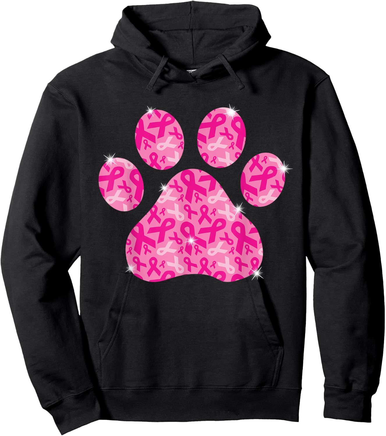 Dog Paw Print Pink Ribbon Breast Cancer Awareness Survivor Hoodie - Hoodie | Black