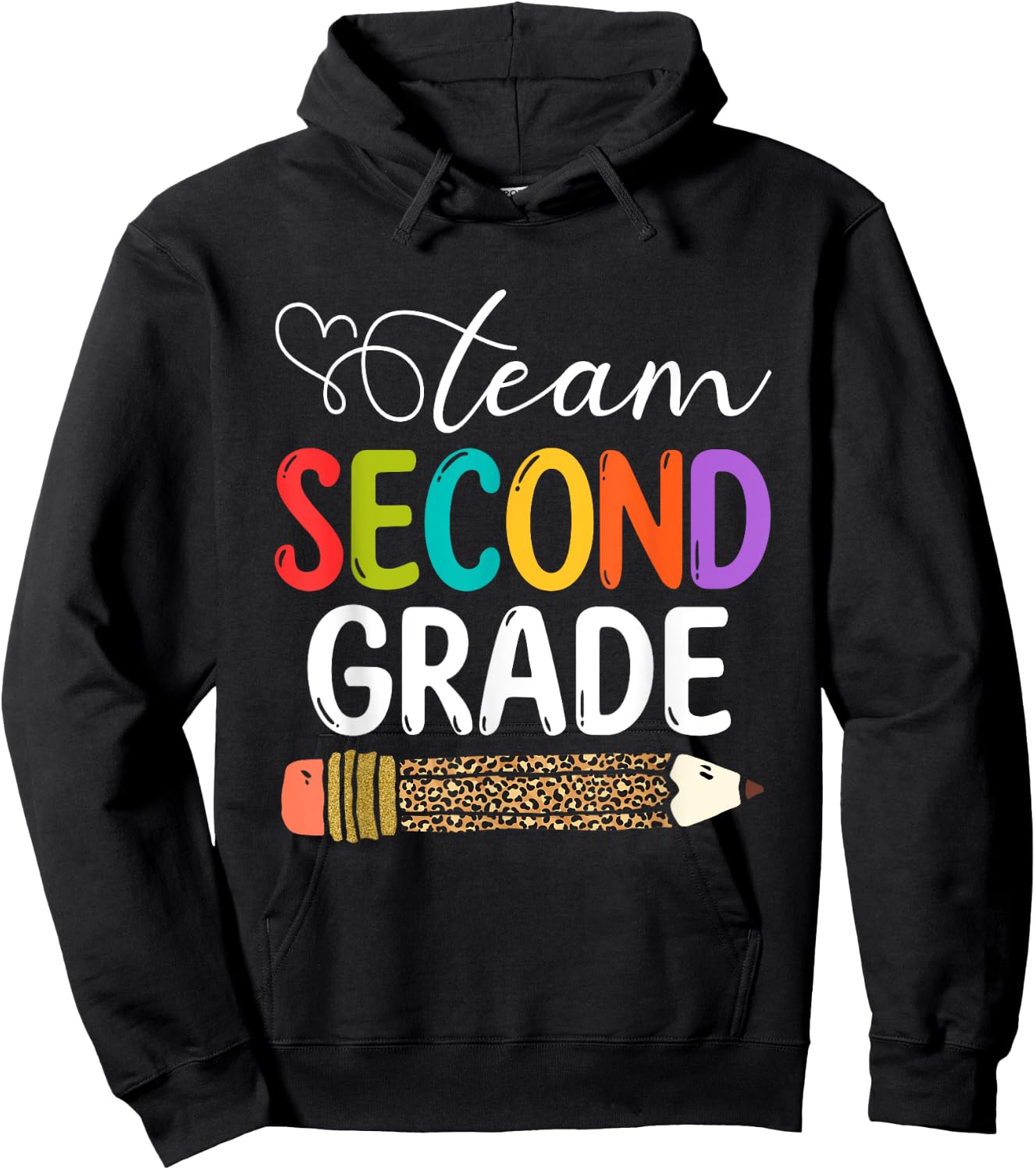 Team Second Grade Leopard Pencil 2nd Grade Teacher Student Hoodie - Hoodie | Black