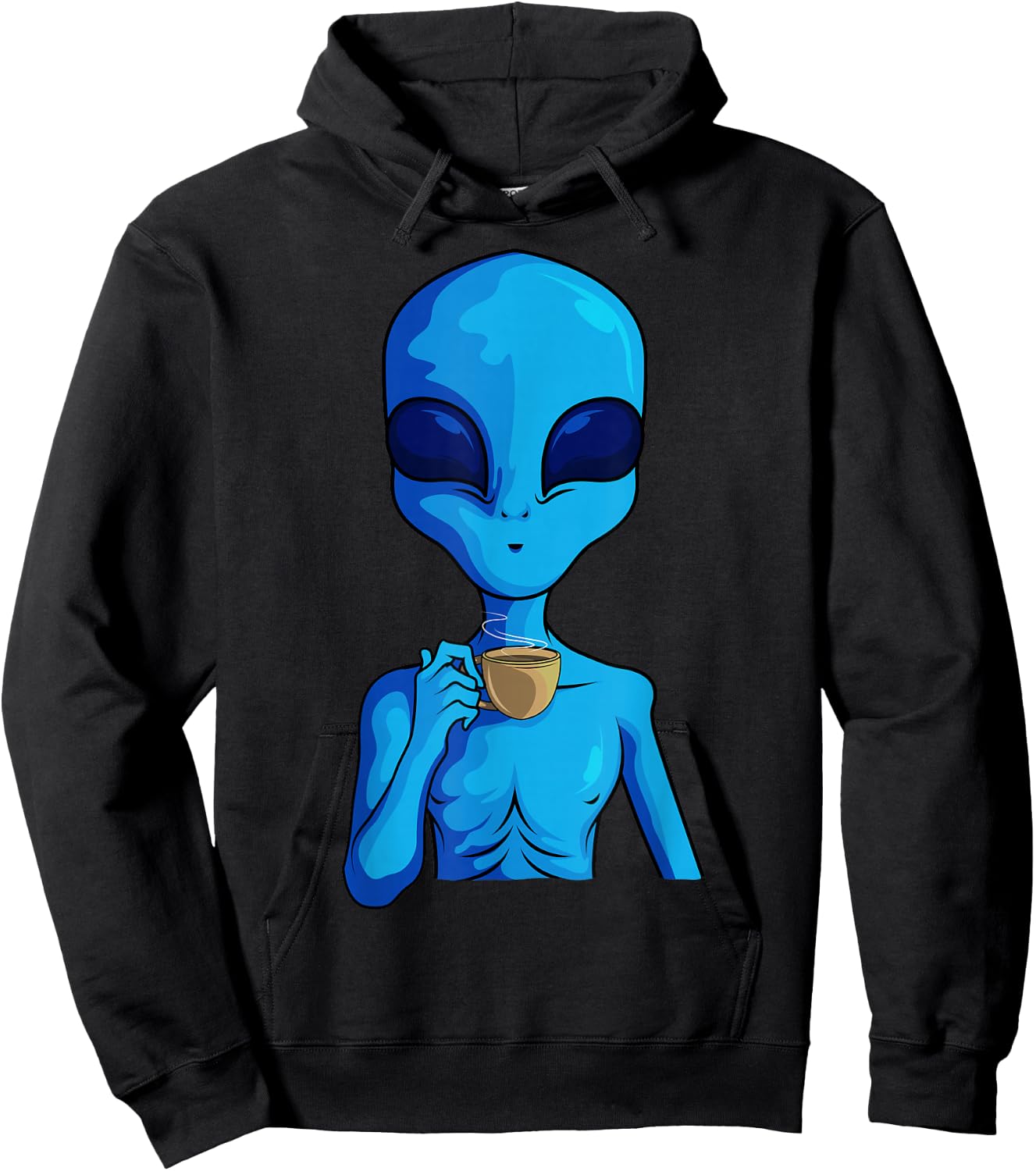 Funny Coffee Drinking Extraterrestrial Space Blue Alien Hoodie - Hoodie | Black