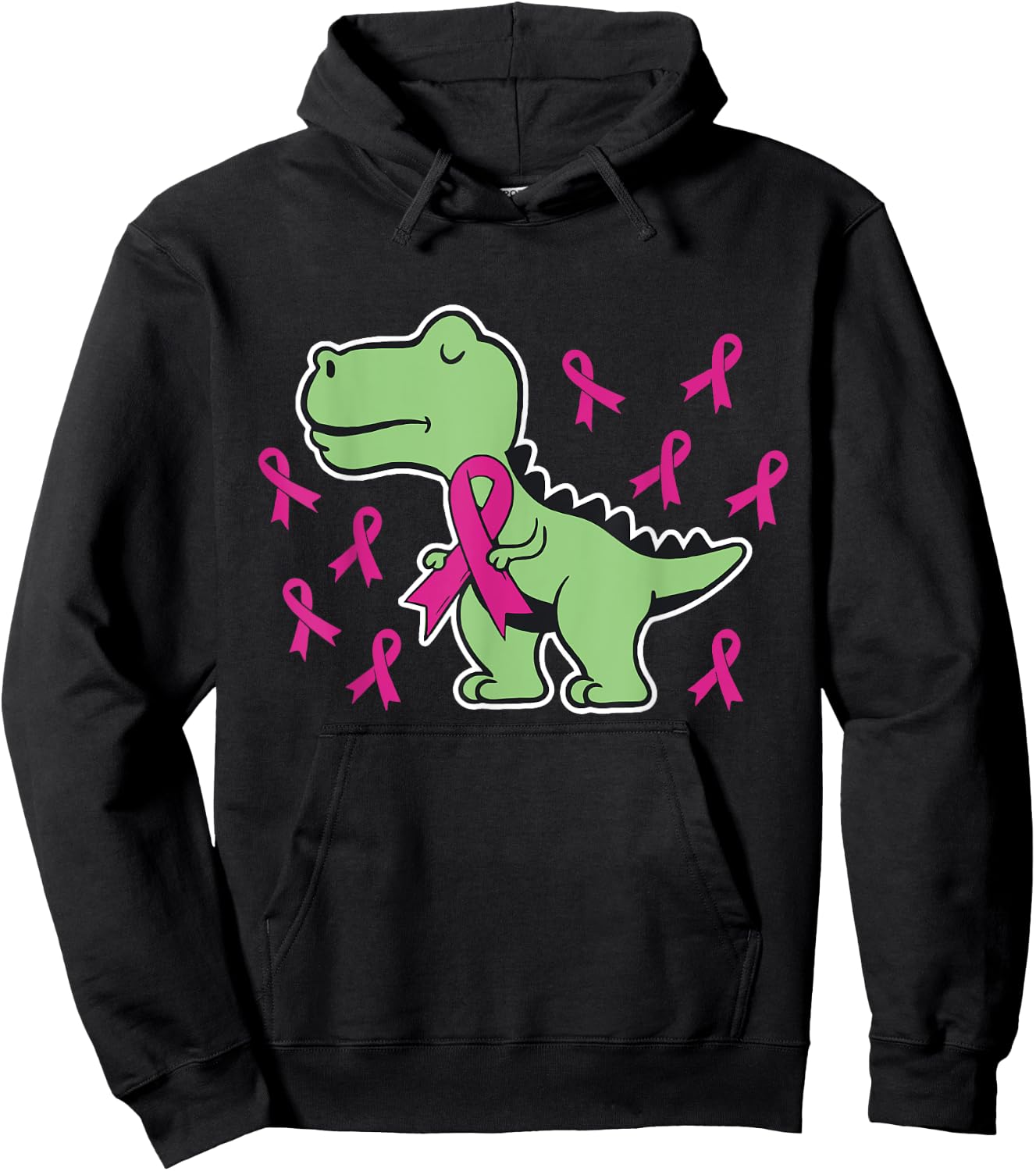 Pink Ribbon T-Rex Kids Breast Cancer Awareness Boys Toddler Hoodie - Hoodie | Black