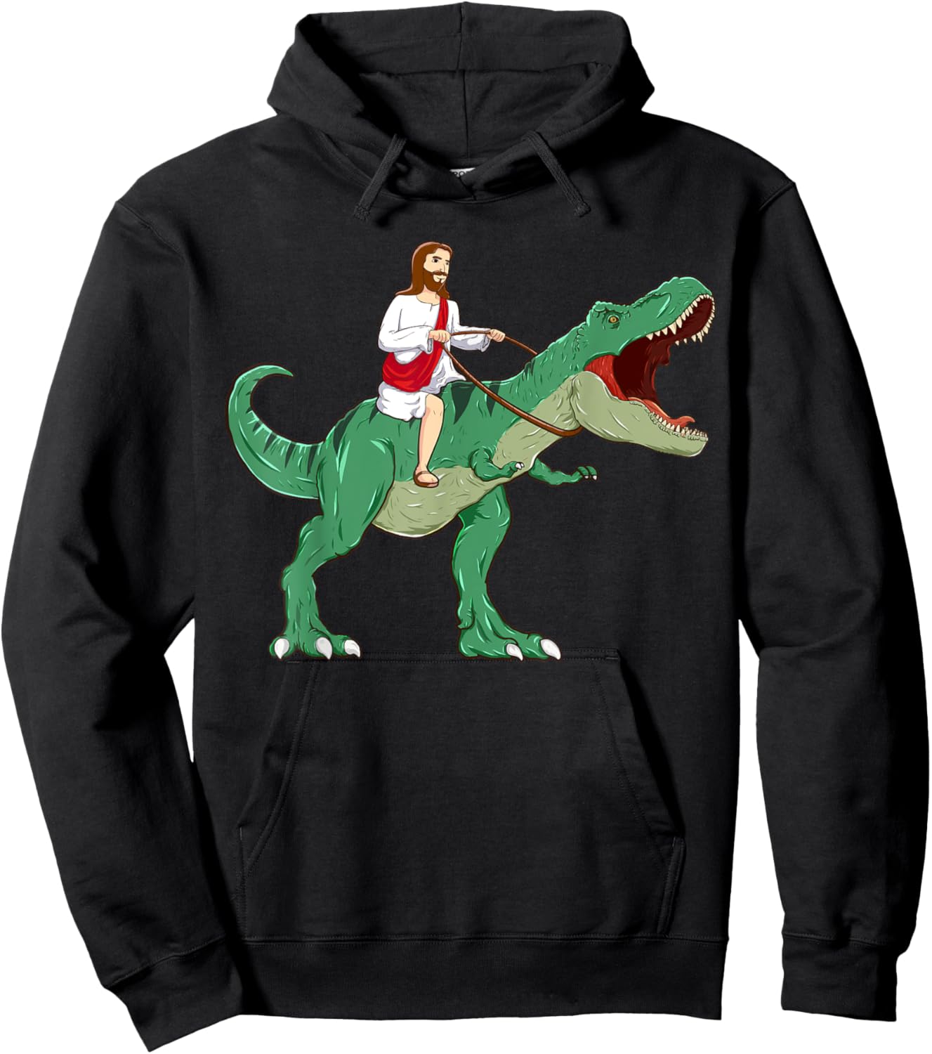 Funny Parody Jesus Riding Dinosaur Meme Dino Lover Believer Hoodie - Hoodie | Black